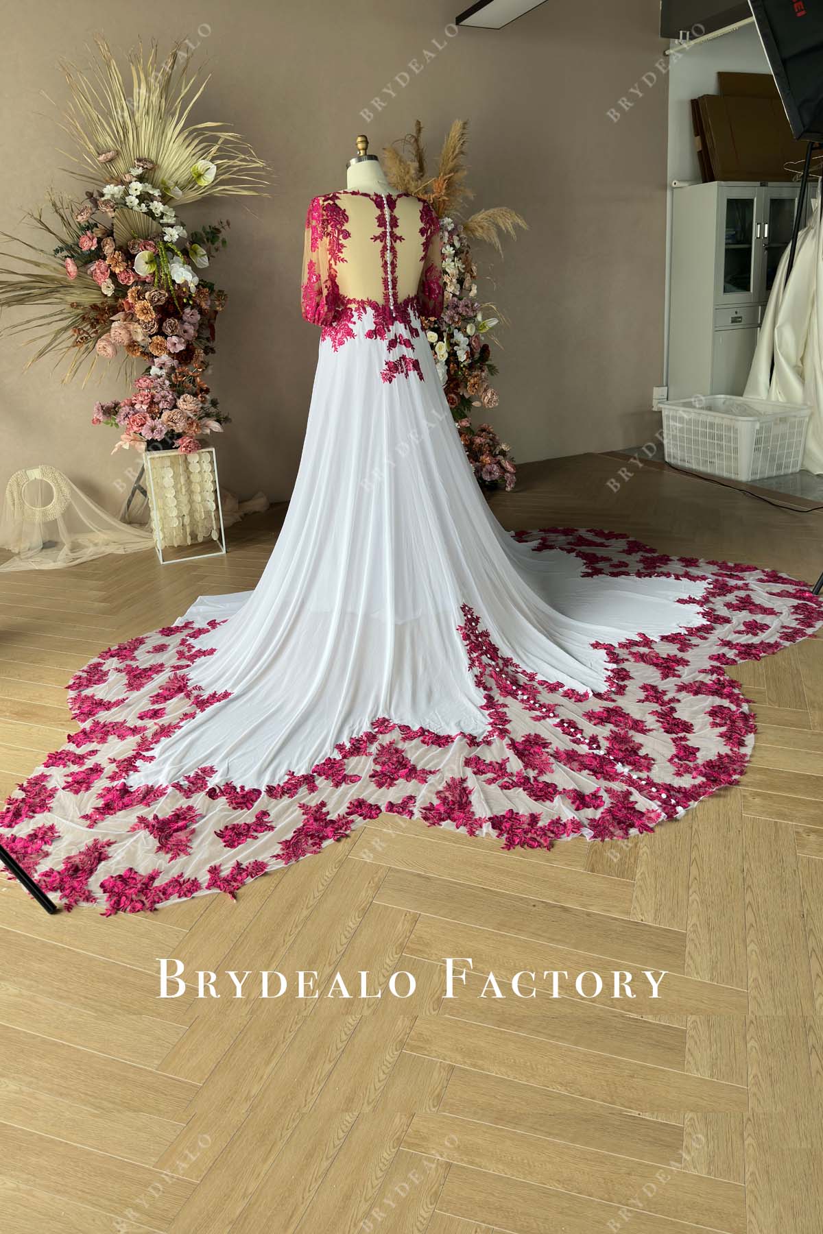 Custom Orchid Lace Short Train Plus Size Wedding Dress