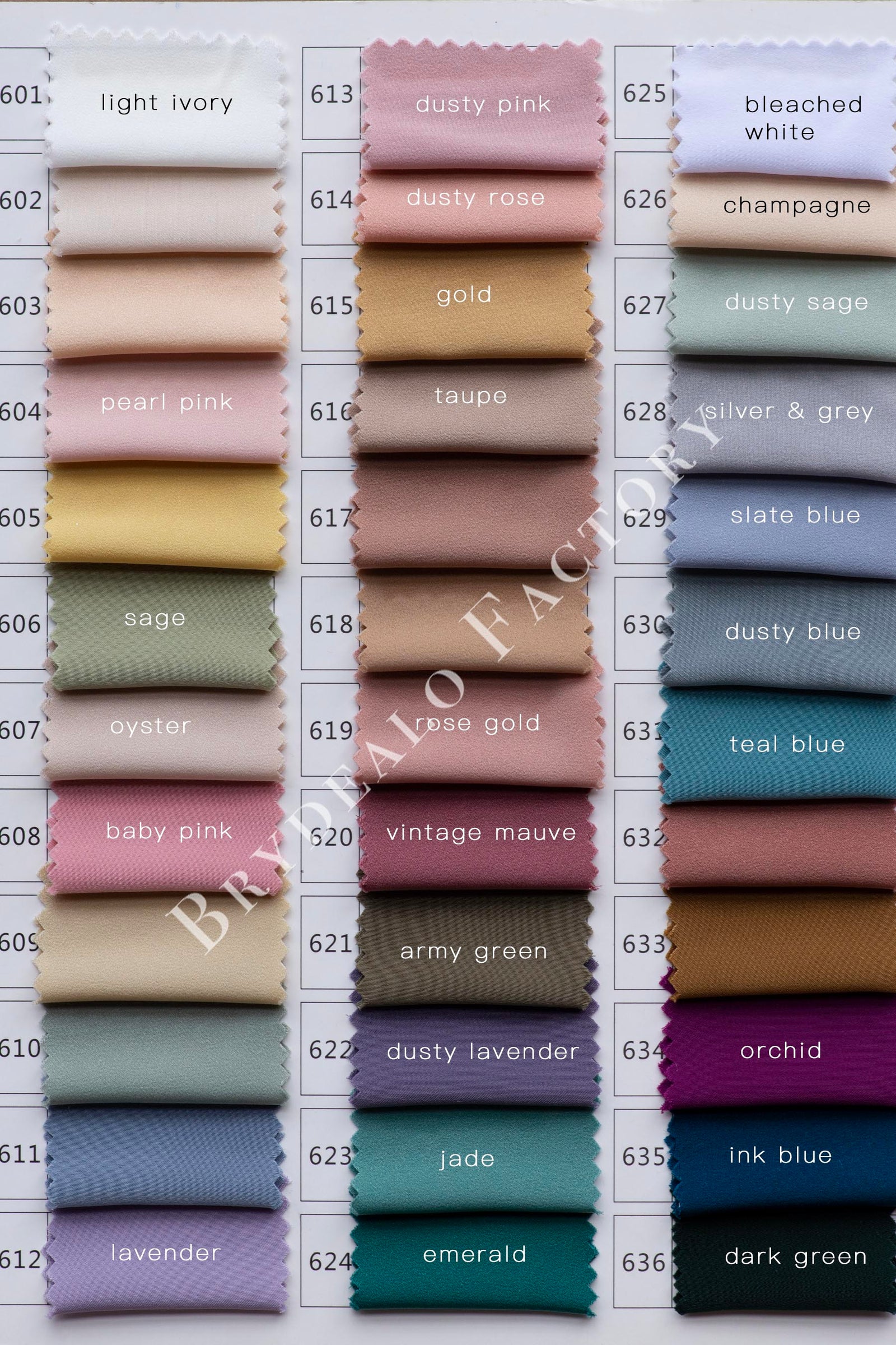 Apparel Fabric Color Charts For Custom Wedding Dresses, Prom Formal