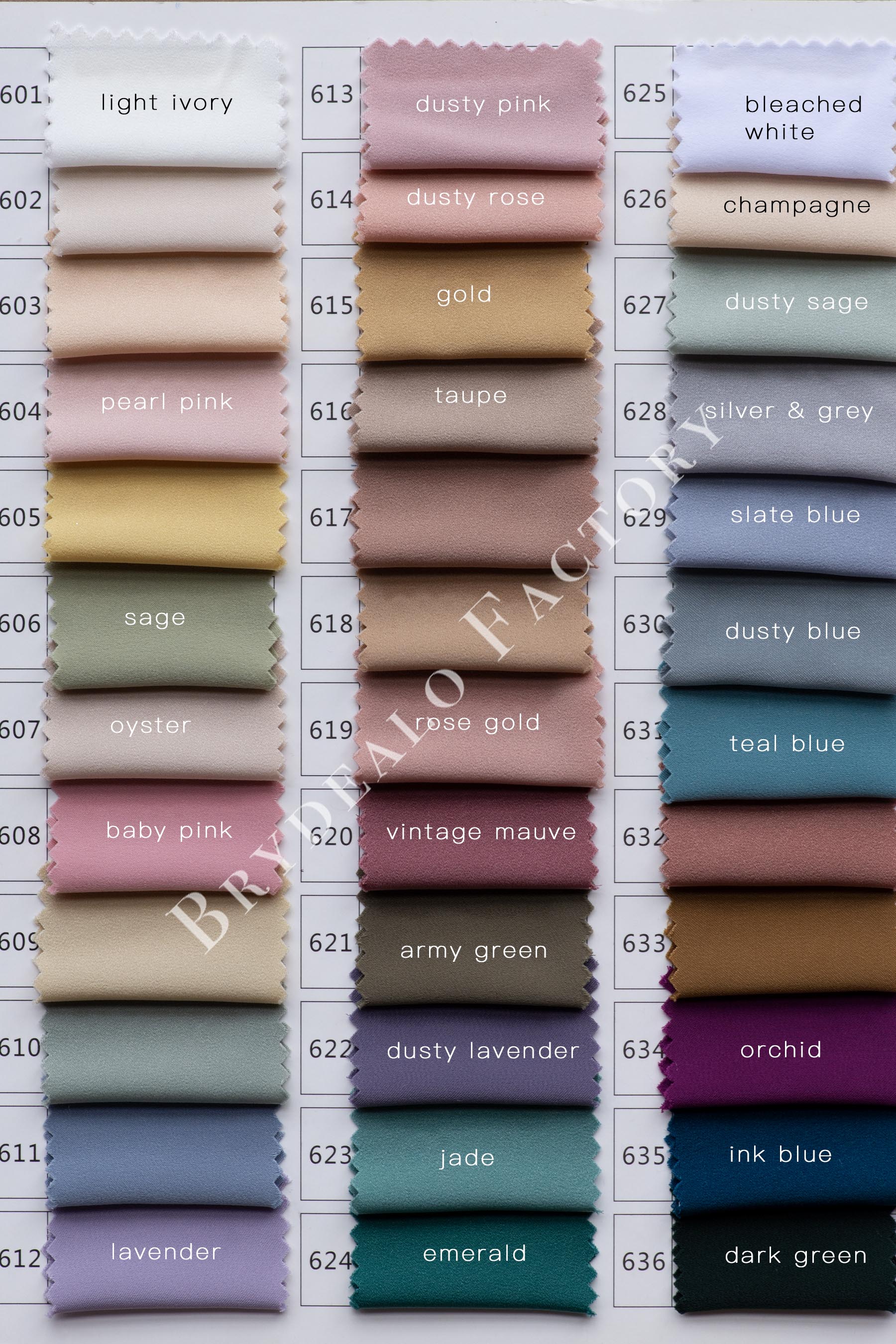 Semi Shiny Crepe Fabric Color Chart