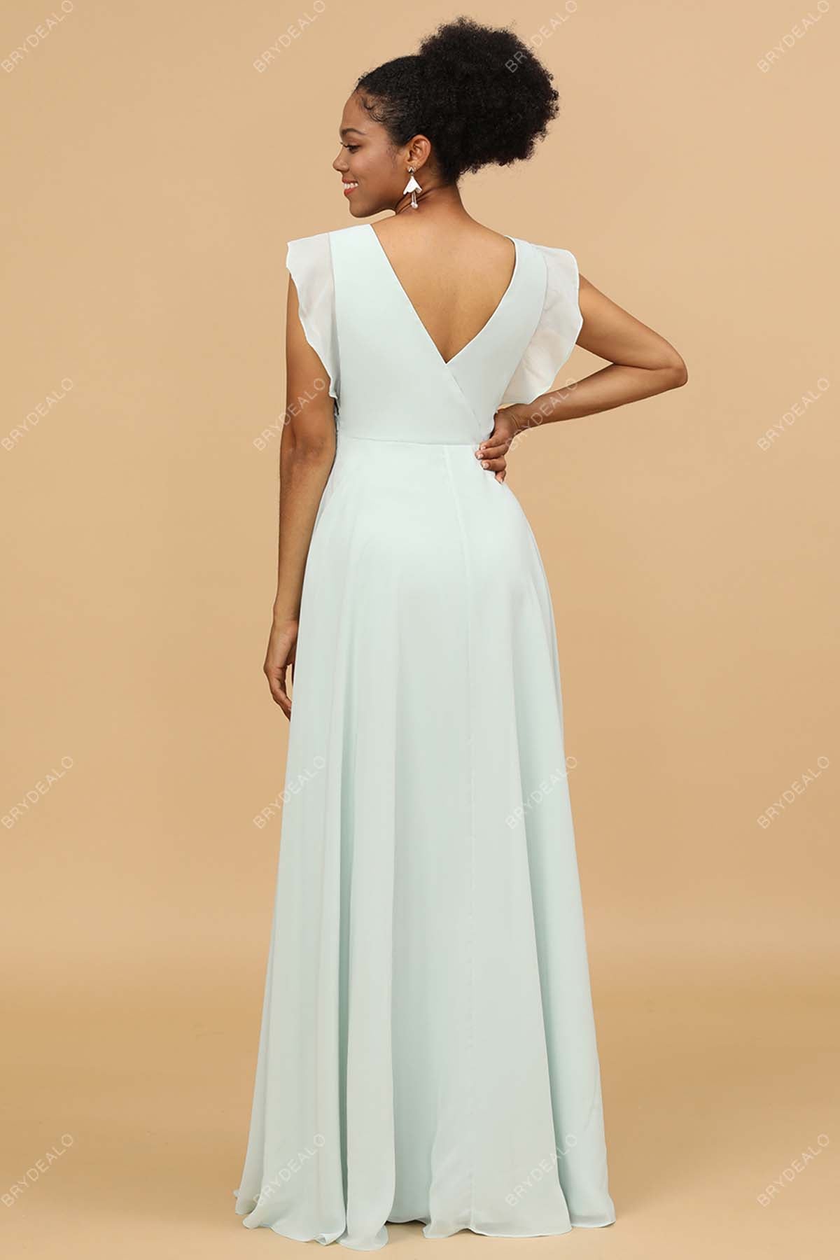Mint V-back Floor Length Chiffon Bridesmaid Dress