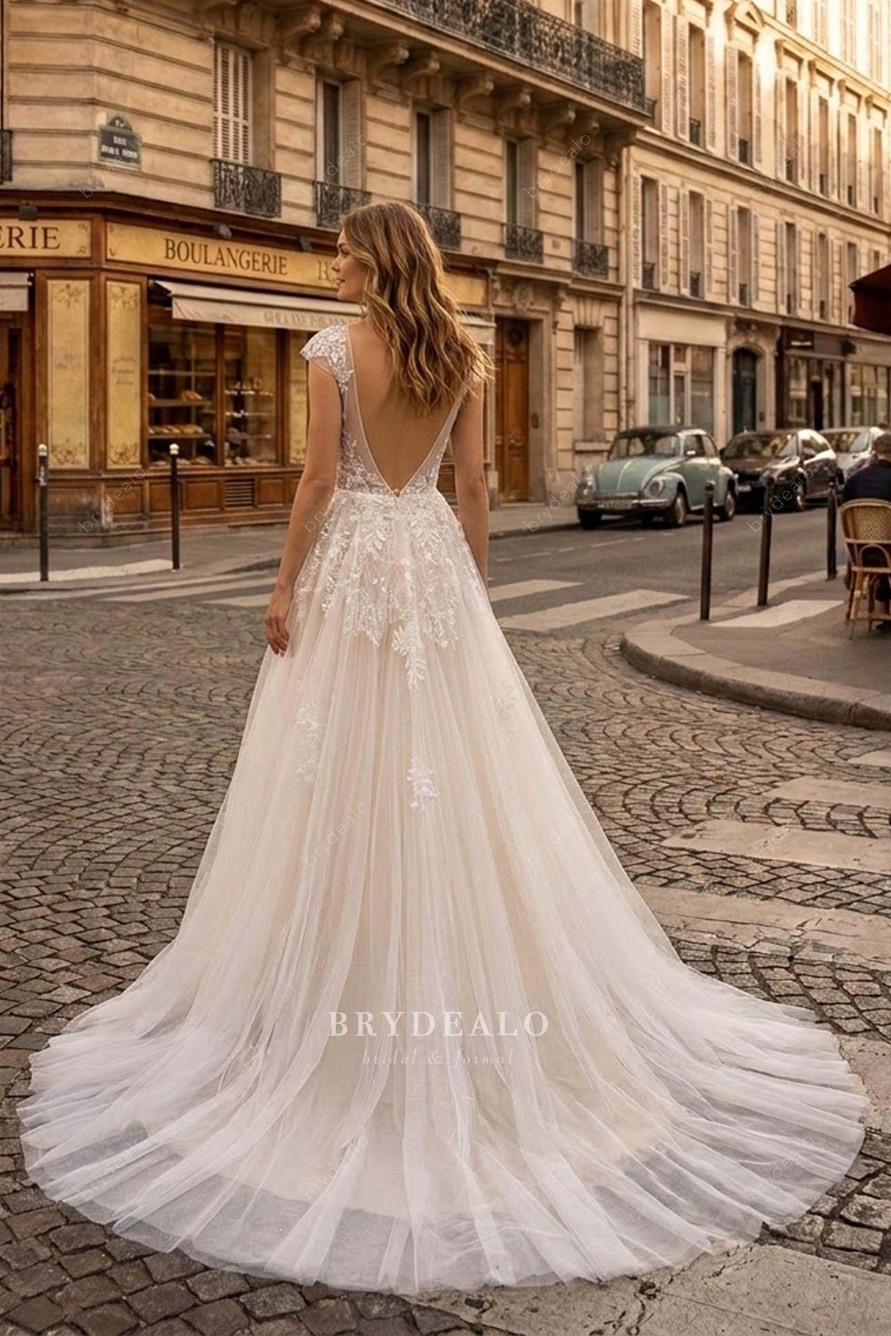 V-back lace wedding dress
