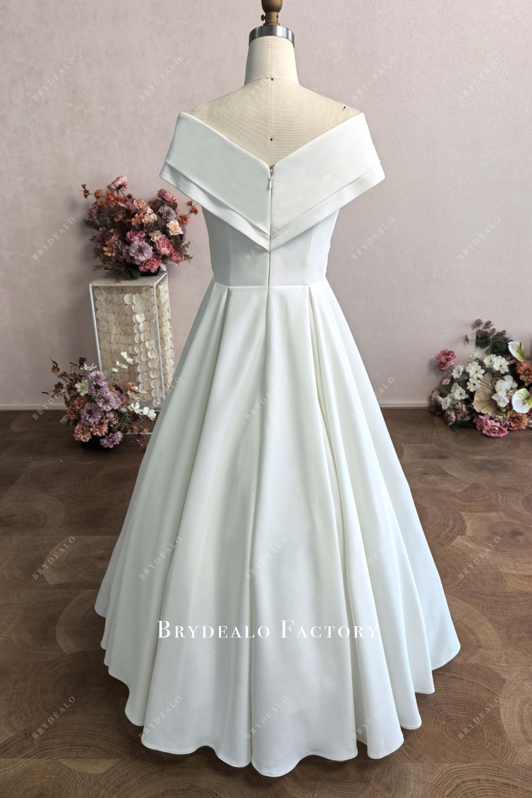 V-back natural waist crepe wedding dress