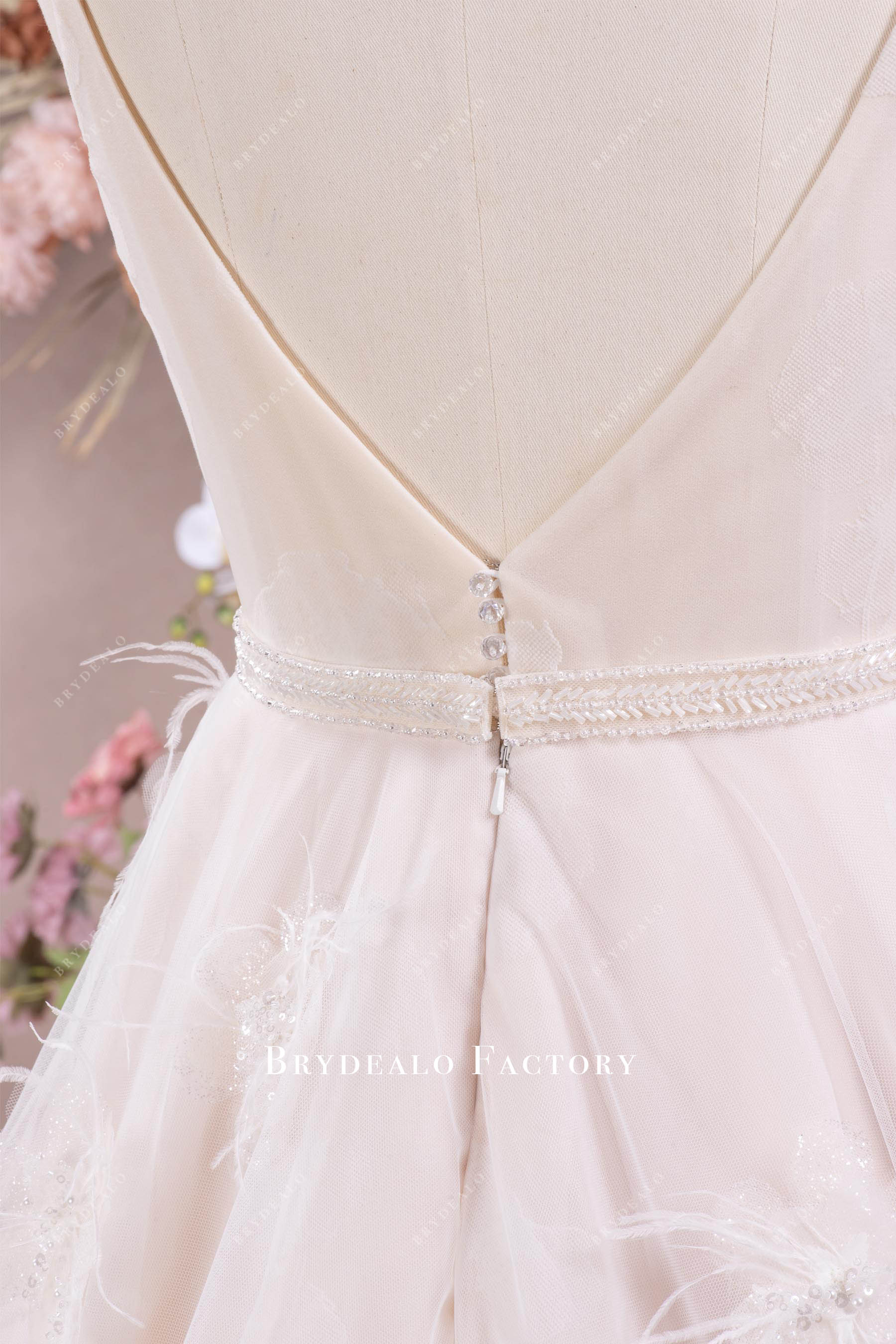 Lotus Organza Feather Flowers Ruffled A-line Wedding Dress