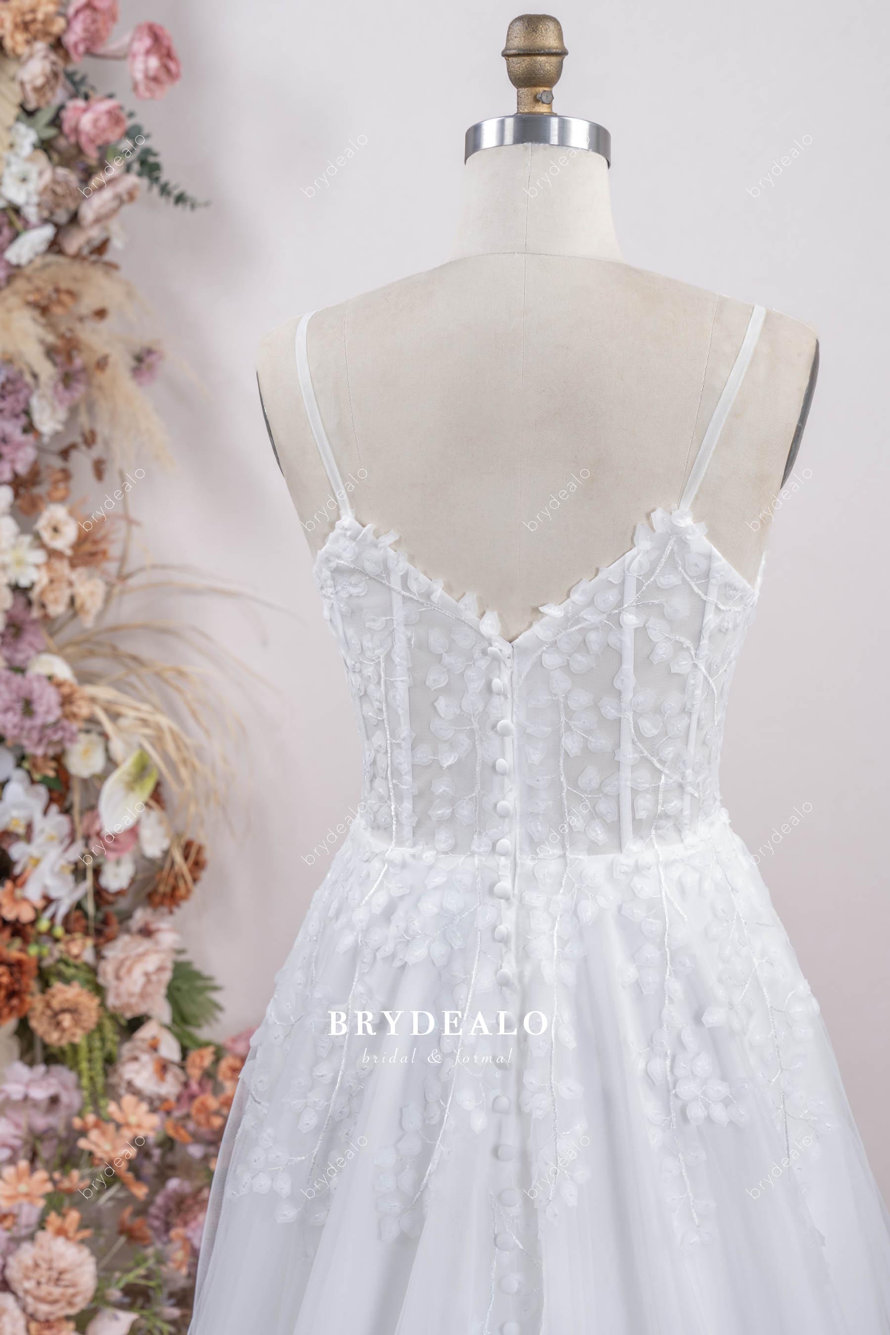 V-cut buttoned back wedding dress