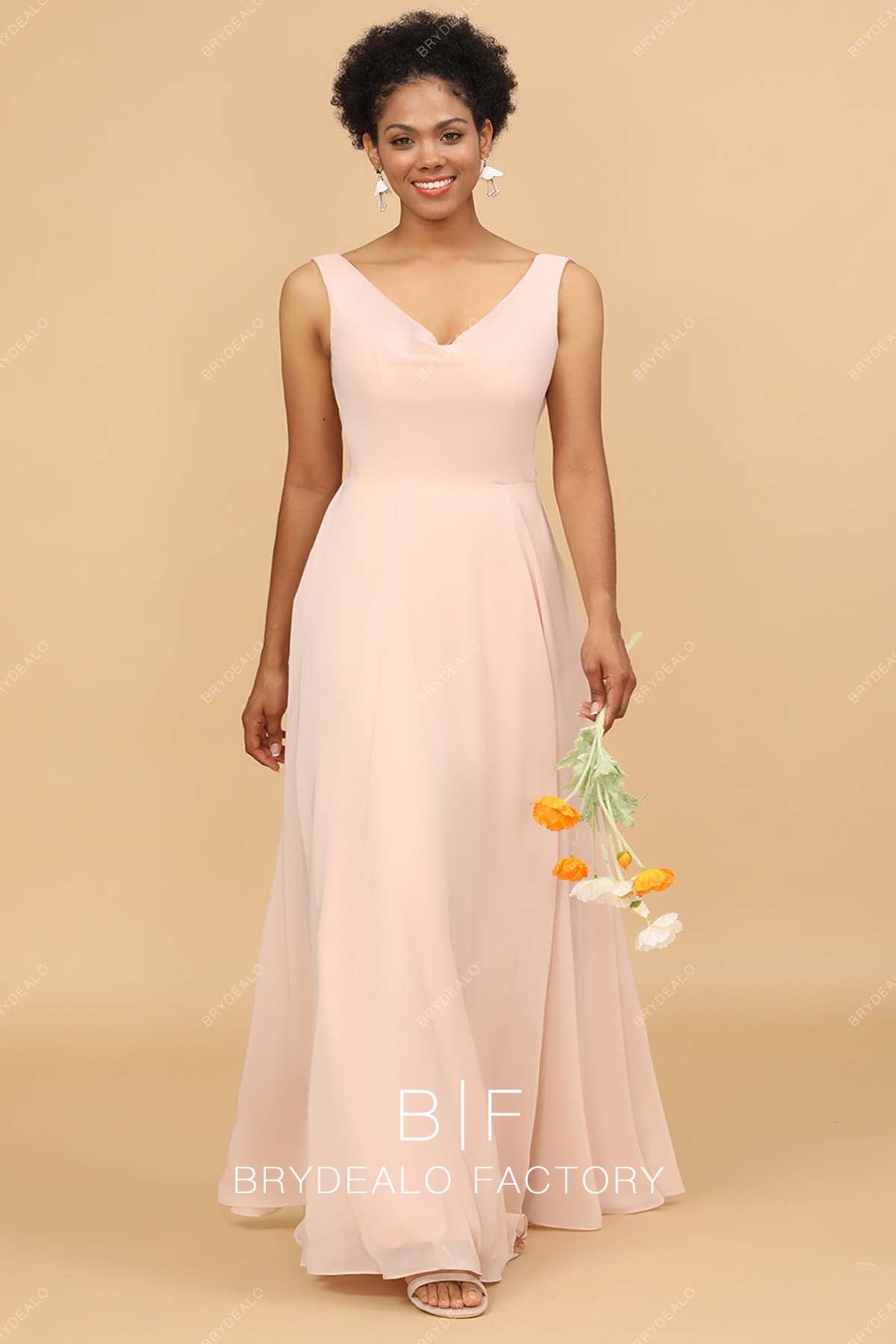 Pearl Pink Cowl Back Sleeveless Chiffon A-line Bridesmaid Dress