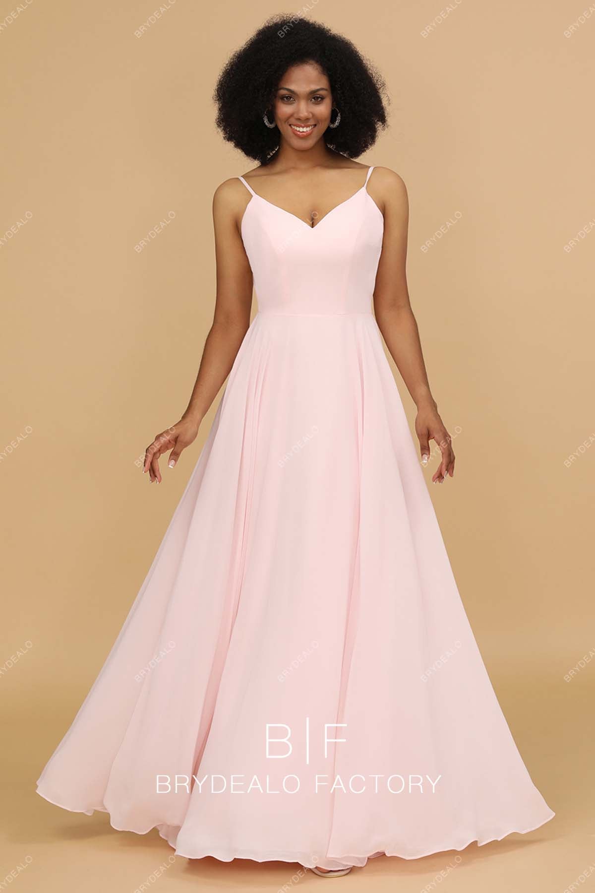 Blush Chiffon A-line Floor Length Bridesmaid Dress