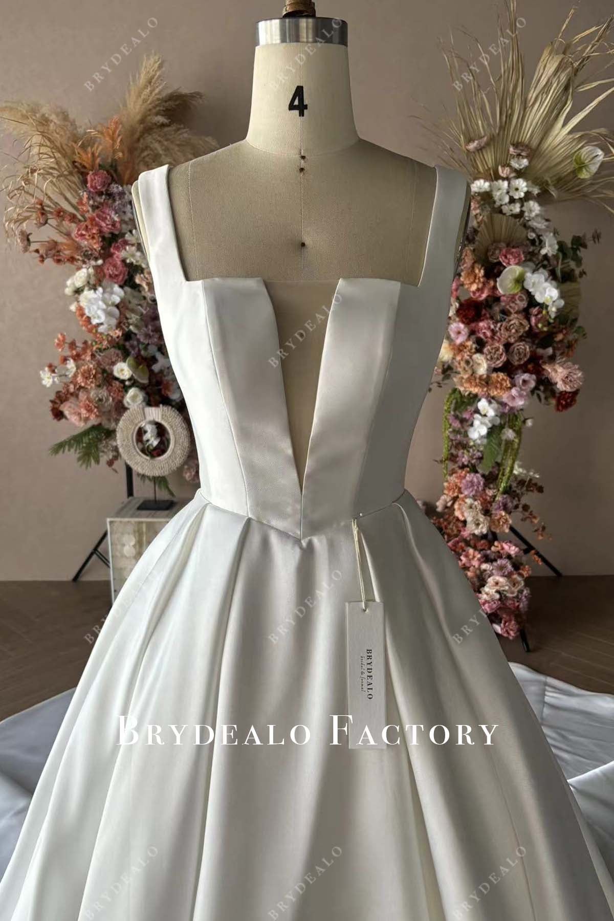 V-neck Mikado Ball Gown Wedding Dress