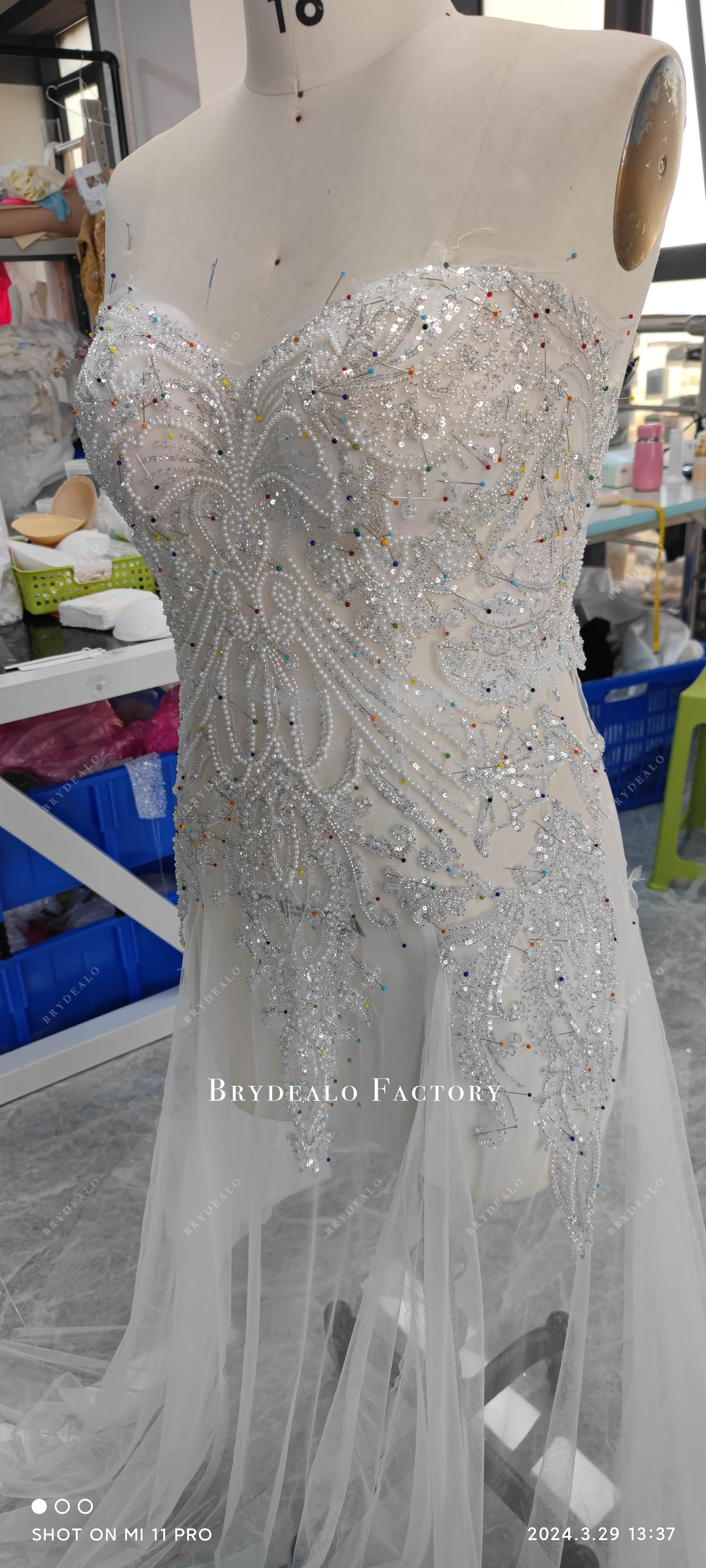 Custom Mermaid Strapless Lace Godet Mermaid Wedding Dress