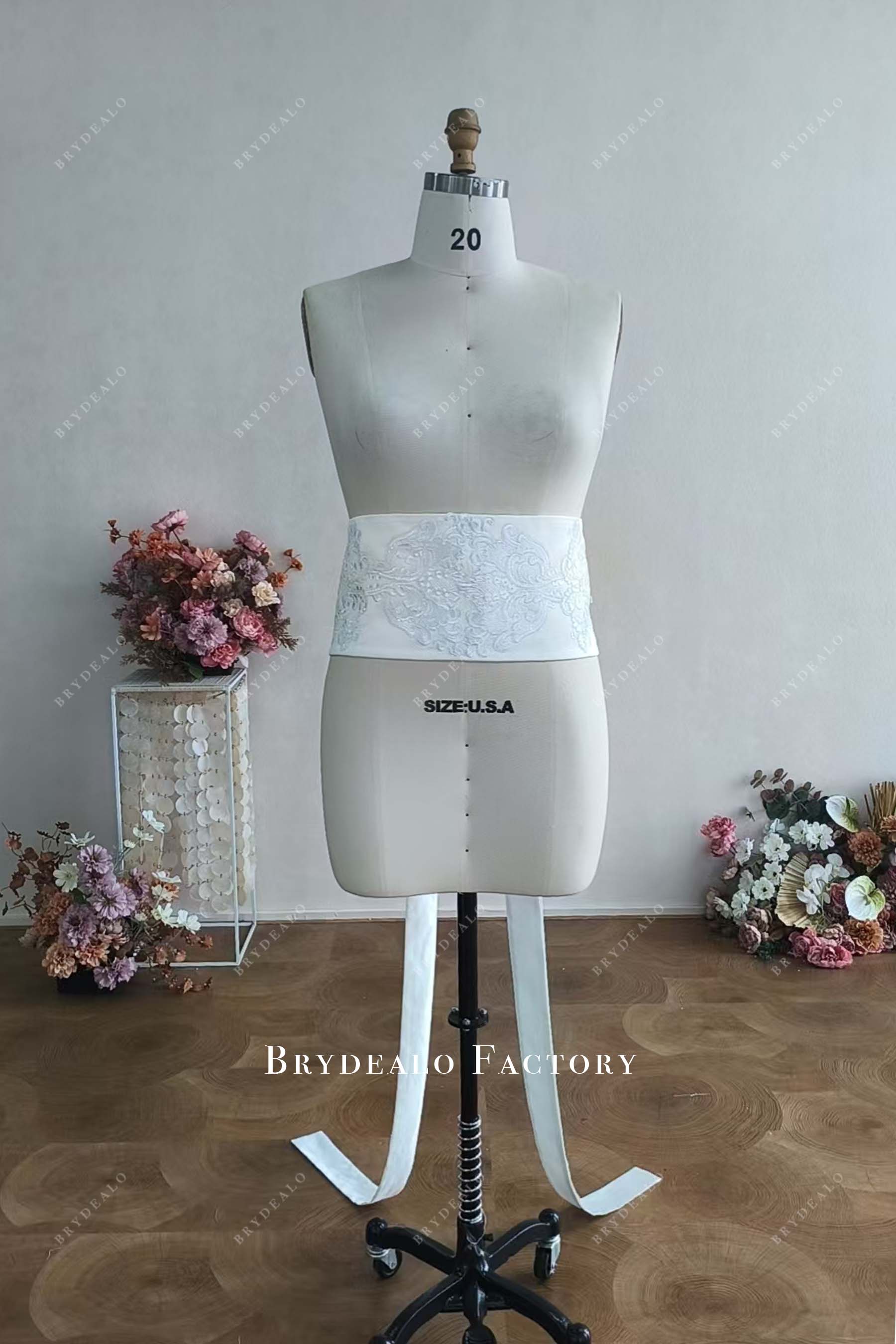 Wide Waist Lace Satin Belt 