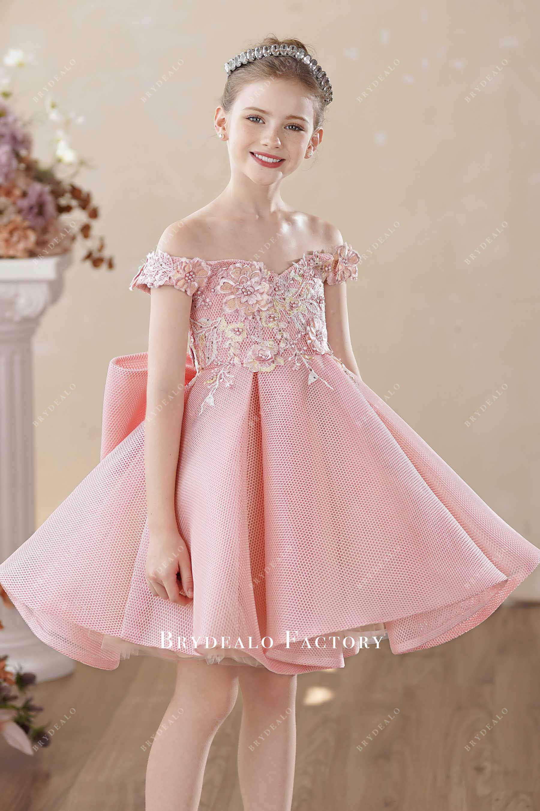 adorable flower pink kids formal dress