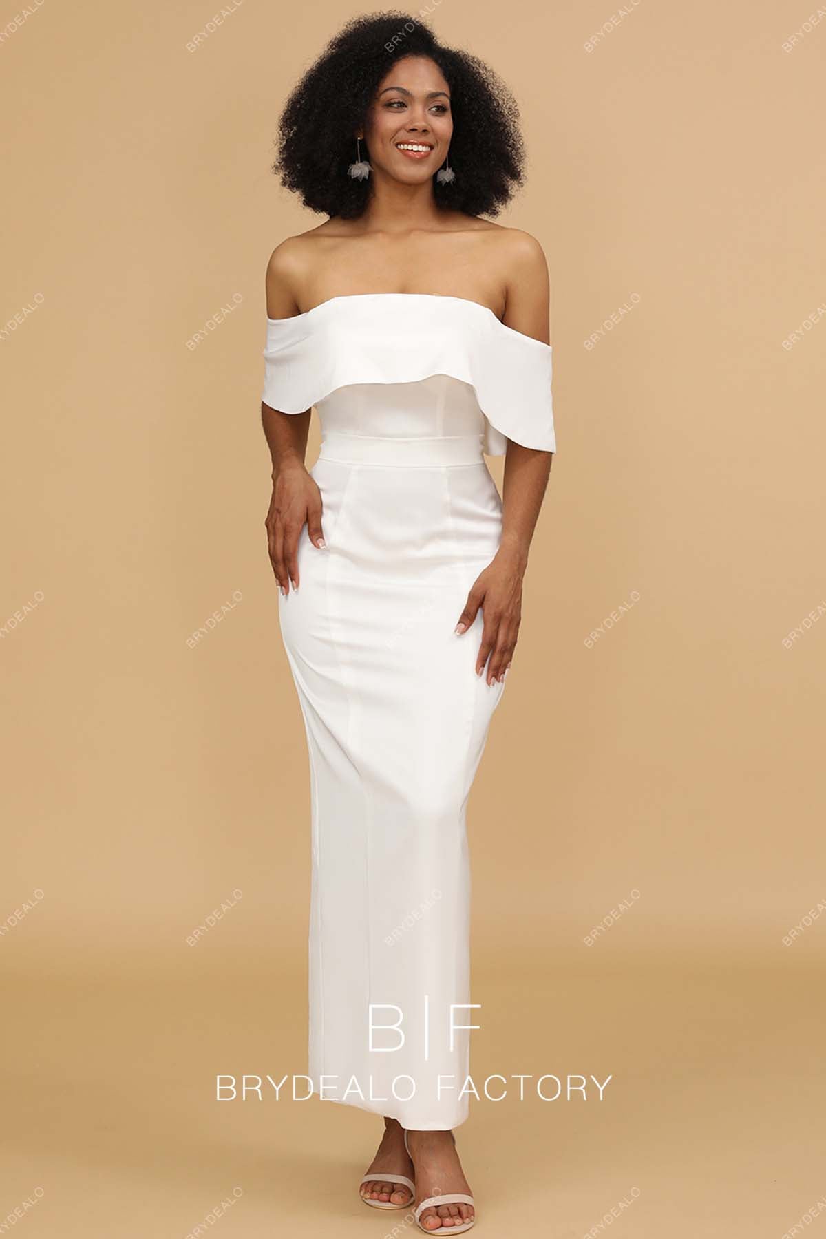 Fold Off-shoulder Ankle Length Sheath Bridesmaid Dress