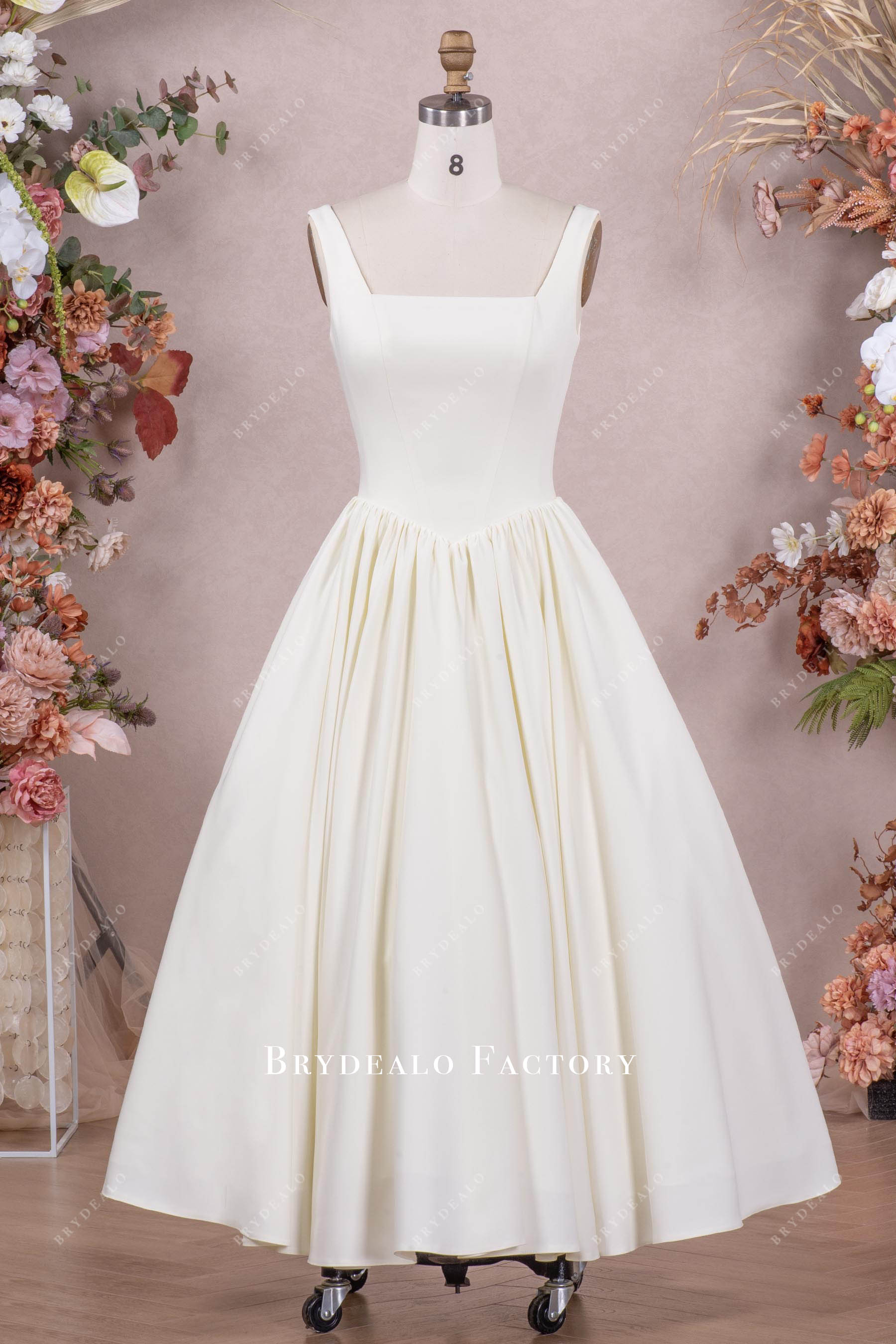 Vintage Basque Waist Square Neck Ivory Wedding Ballgown