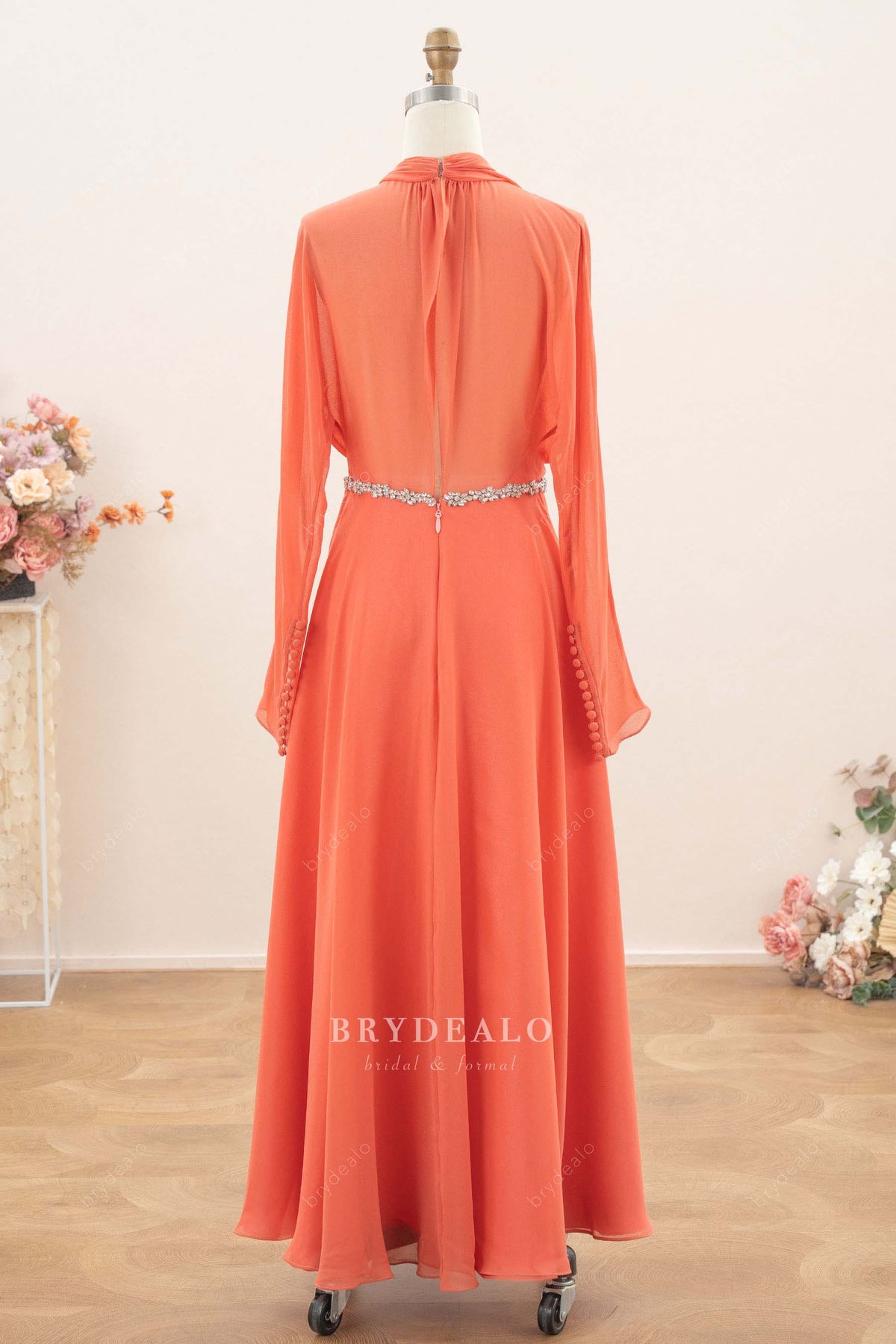 ankle length flowing chiffon evening dress