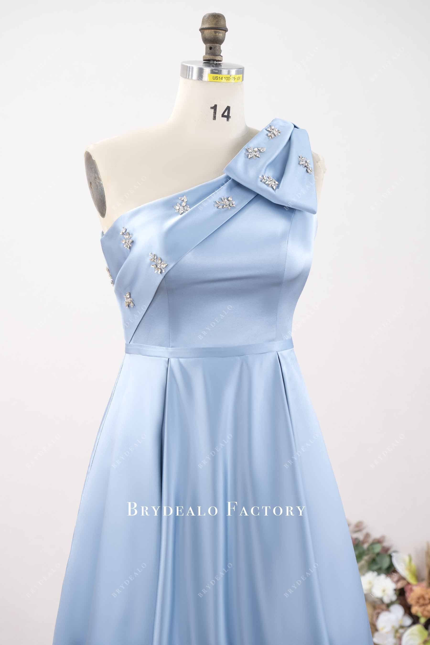 asymmetry rhinestone neck formal dress