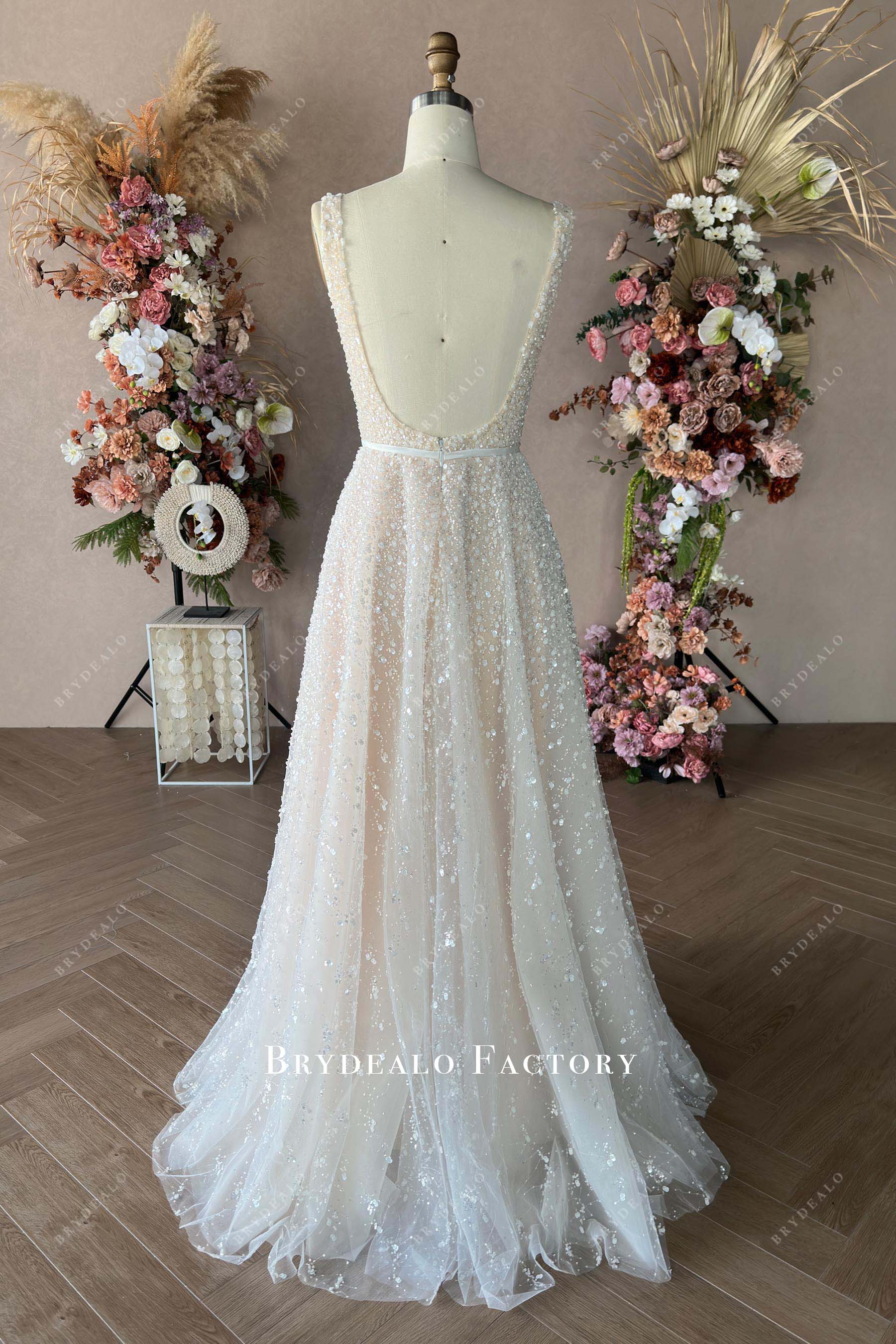 backless floor length wedding dress