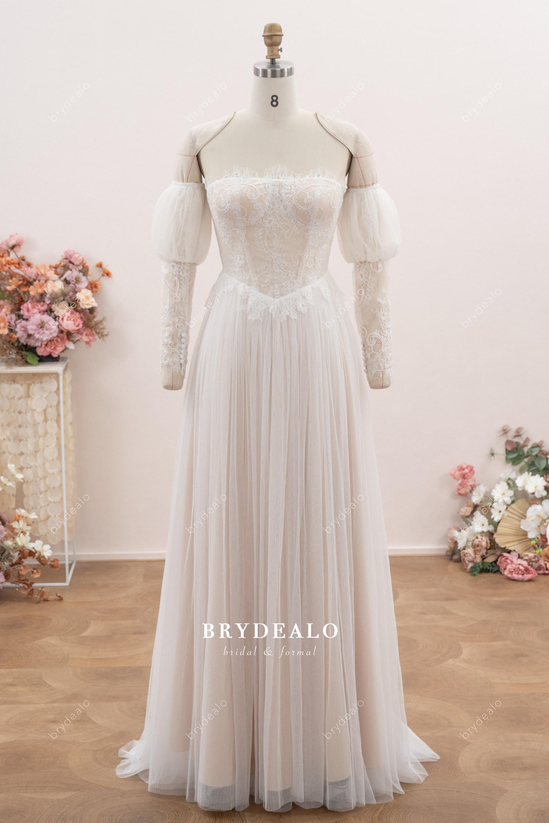 basque waist pleats tulle wedding dress