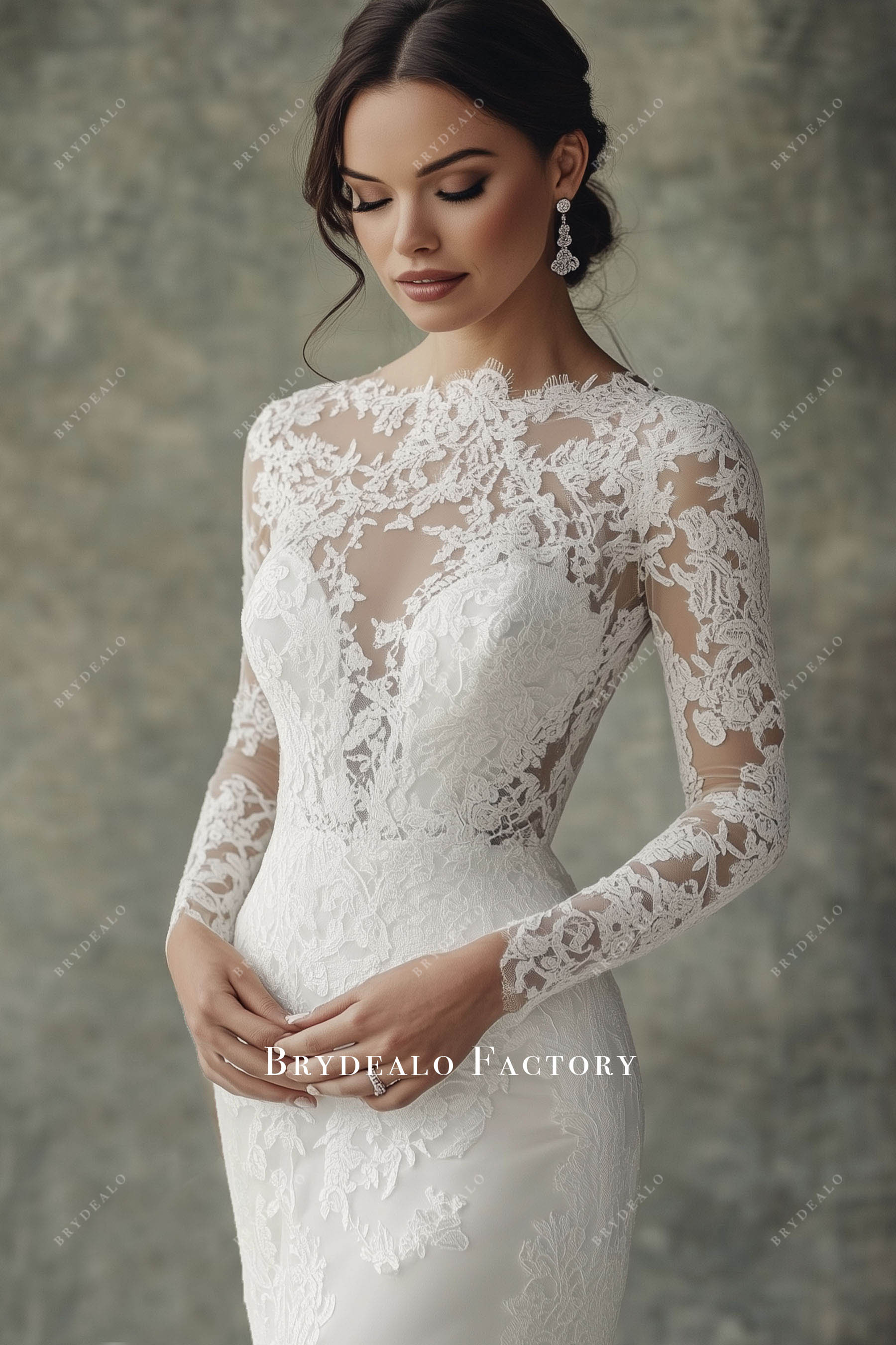 bateau neck long sleeve wedding dress