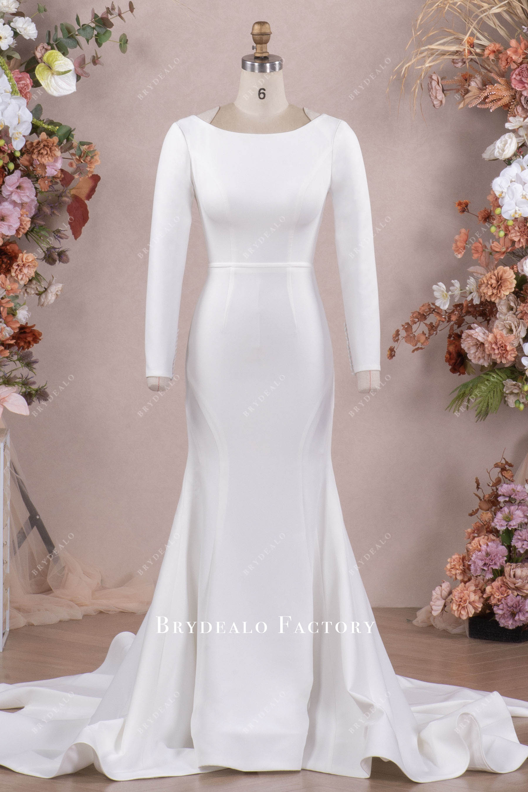 bateau neck long sleeve wedding dress