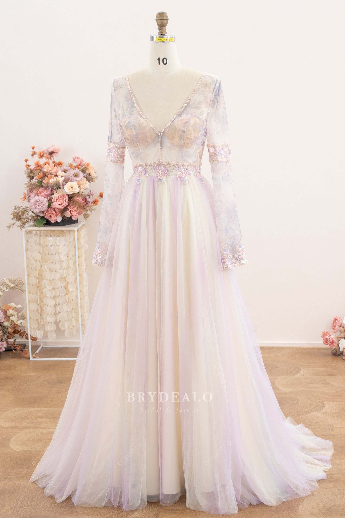 beaded V-neck wedding dress