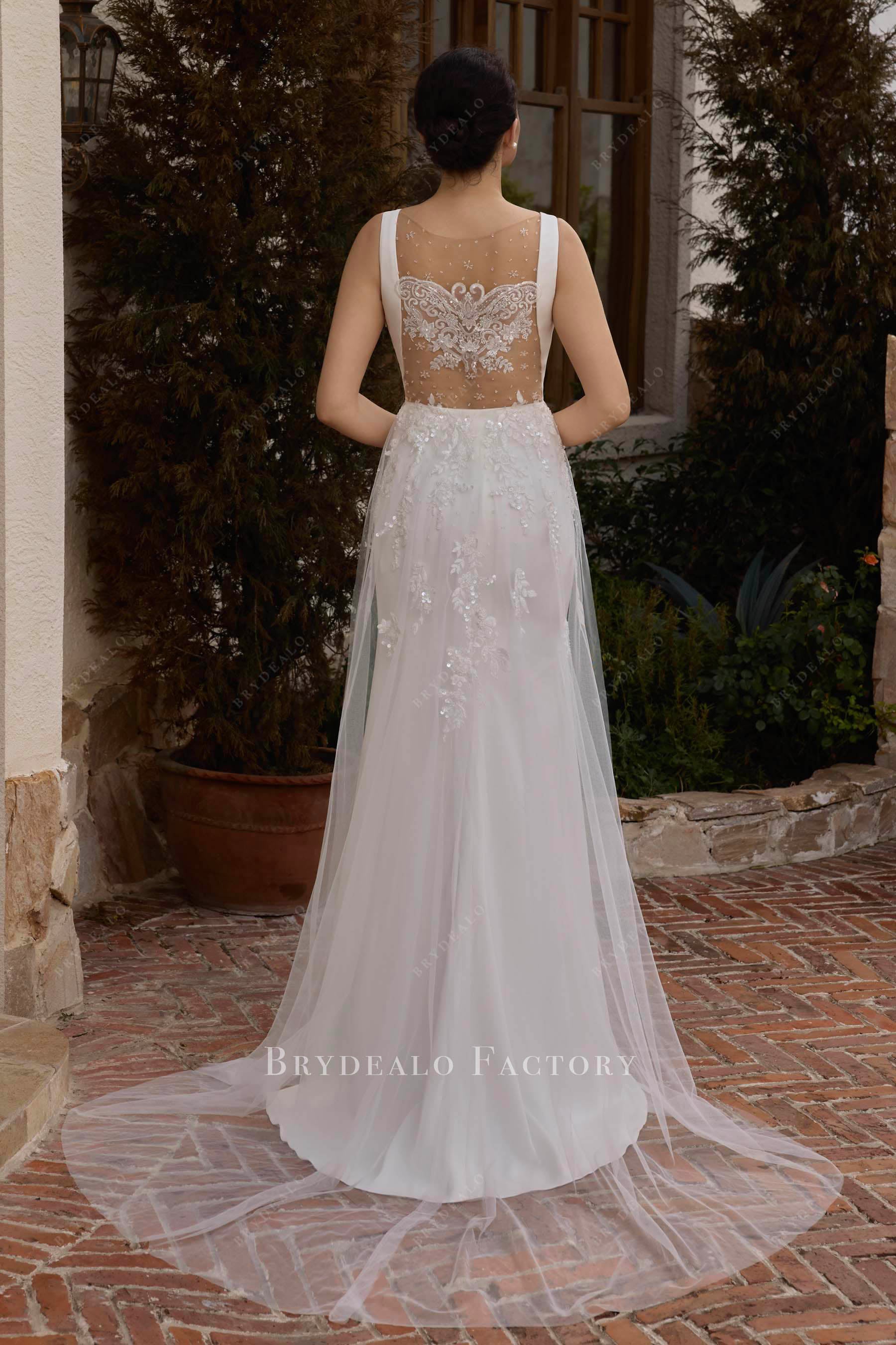 beaded butterfly overskirt back wedding dress