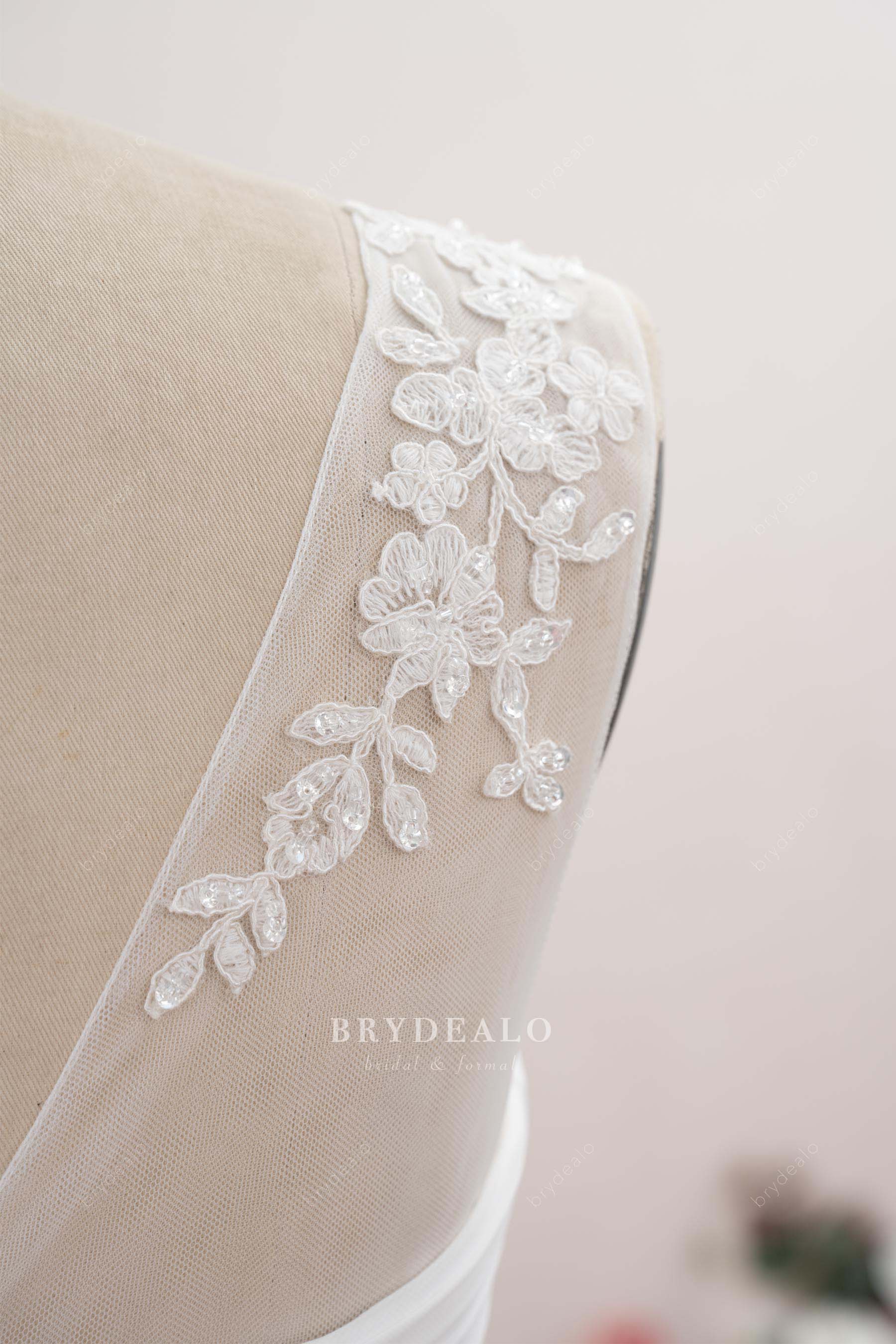 Beaded Lace Chiffon Tea Length A-Line Wedding Dress