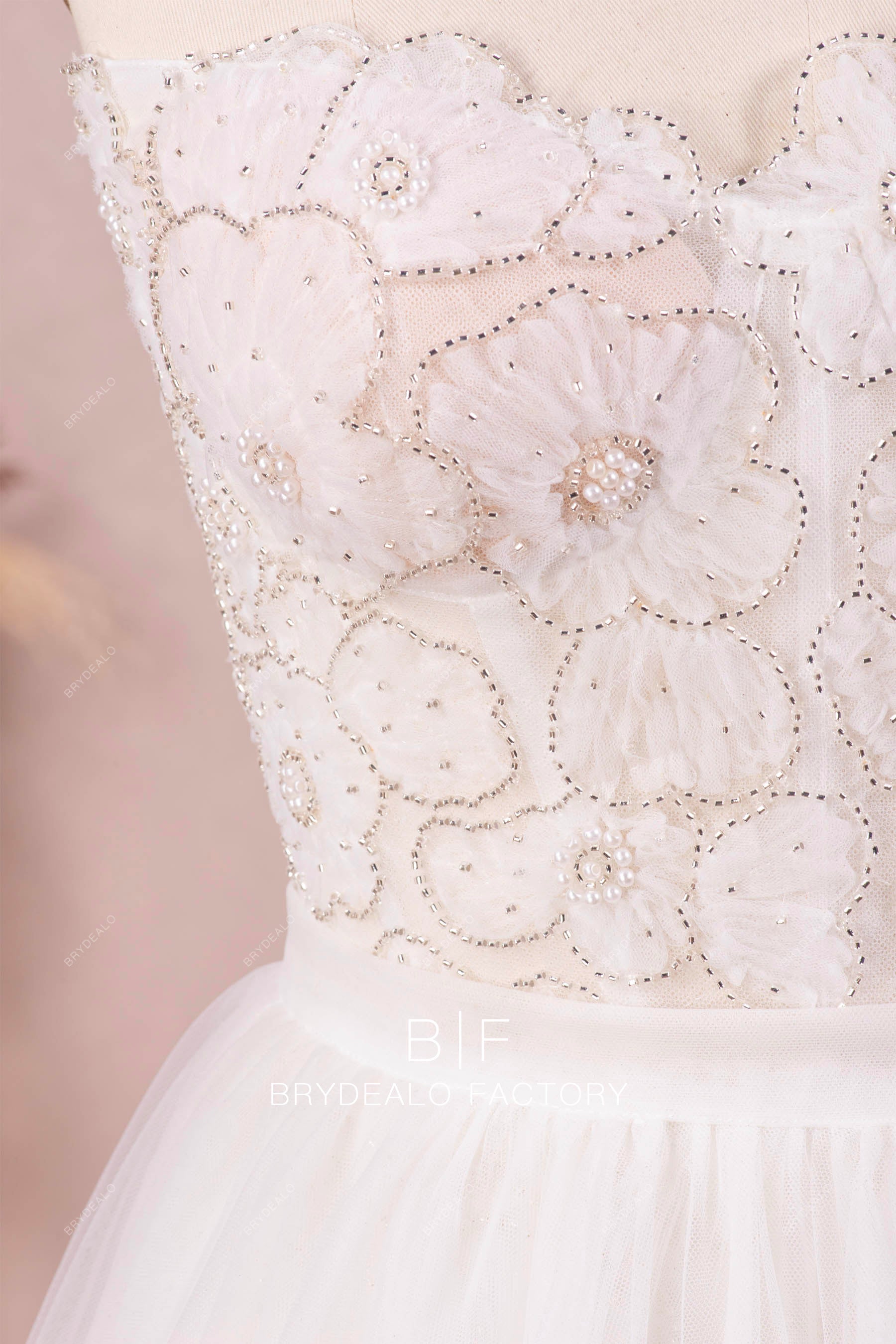 beaded flower lace bridal dress