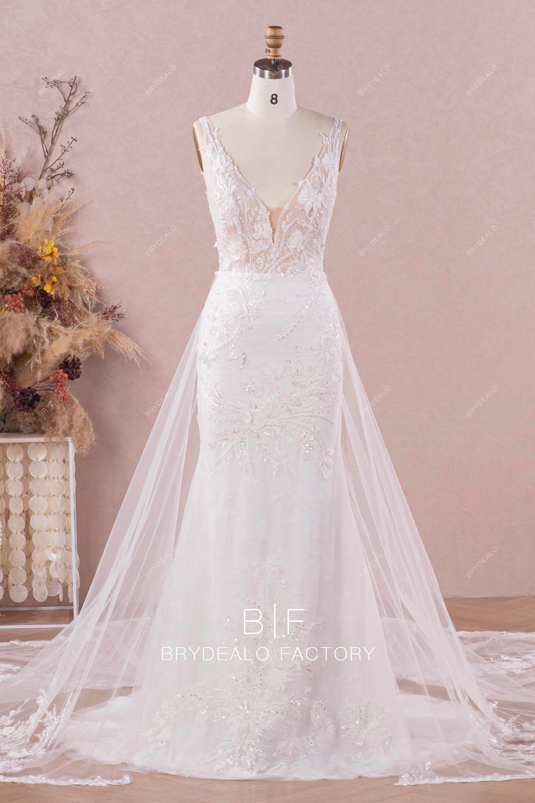 beaded flower lace mermaid wedding gown