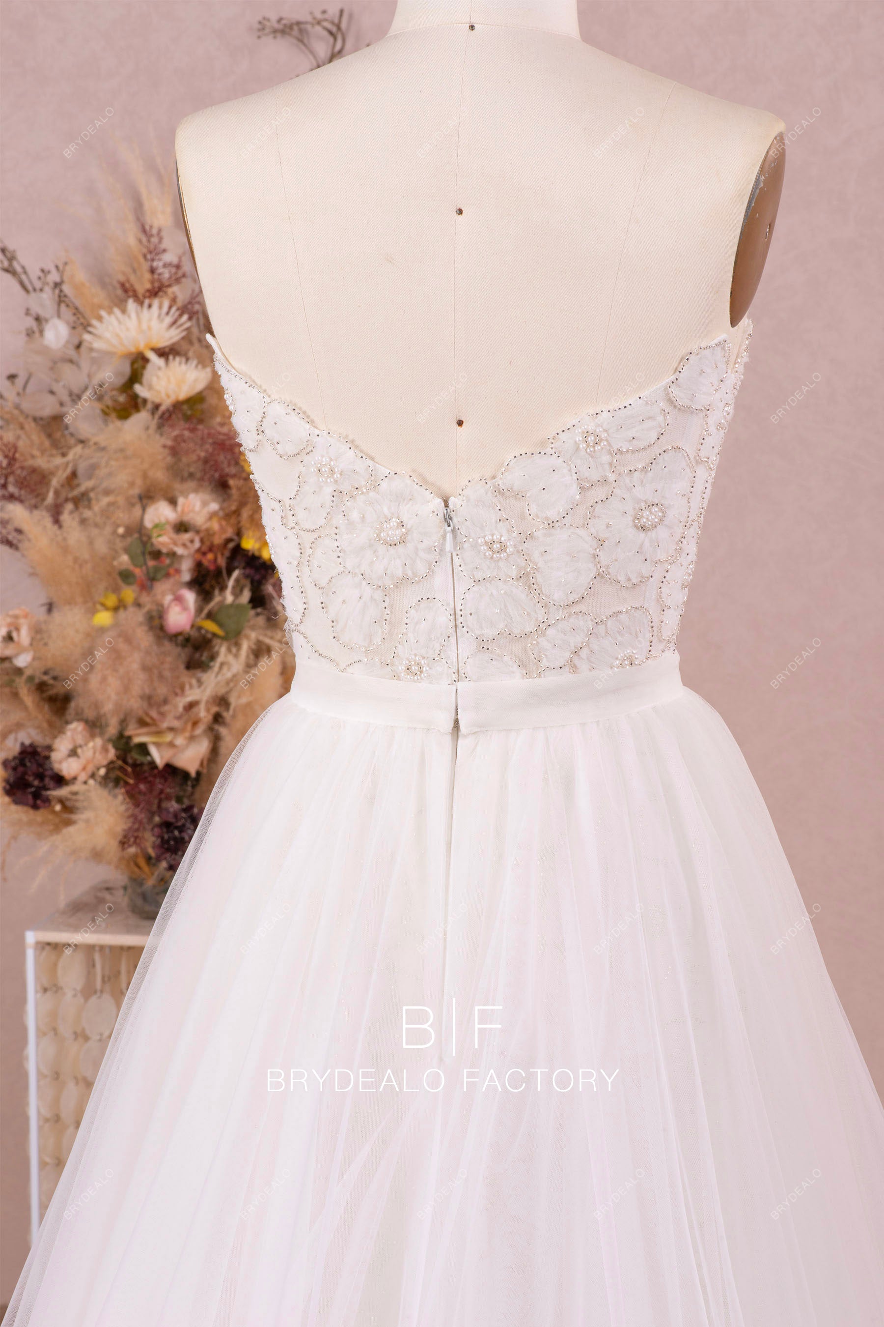 beaded flower lace wedding dress