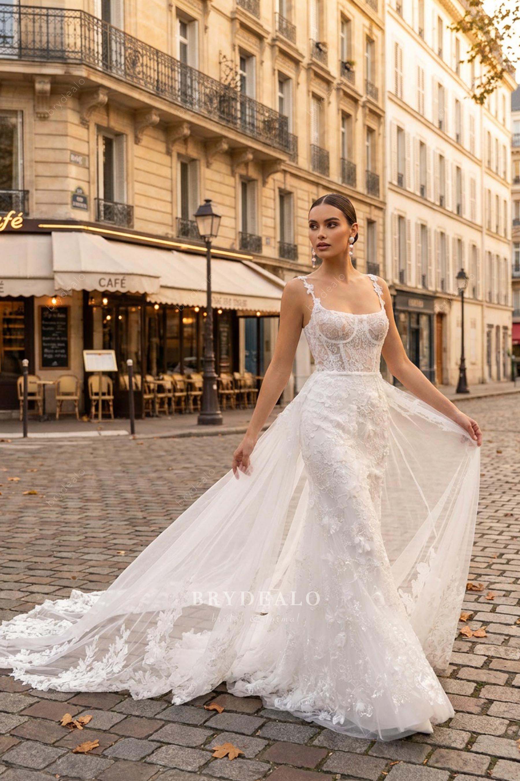 beaded flower lace wedding dress