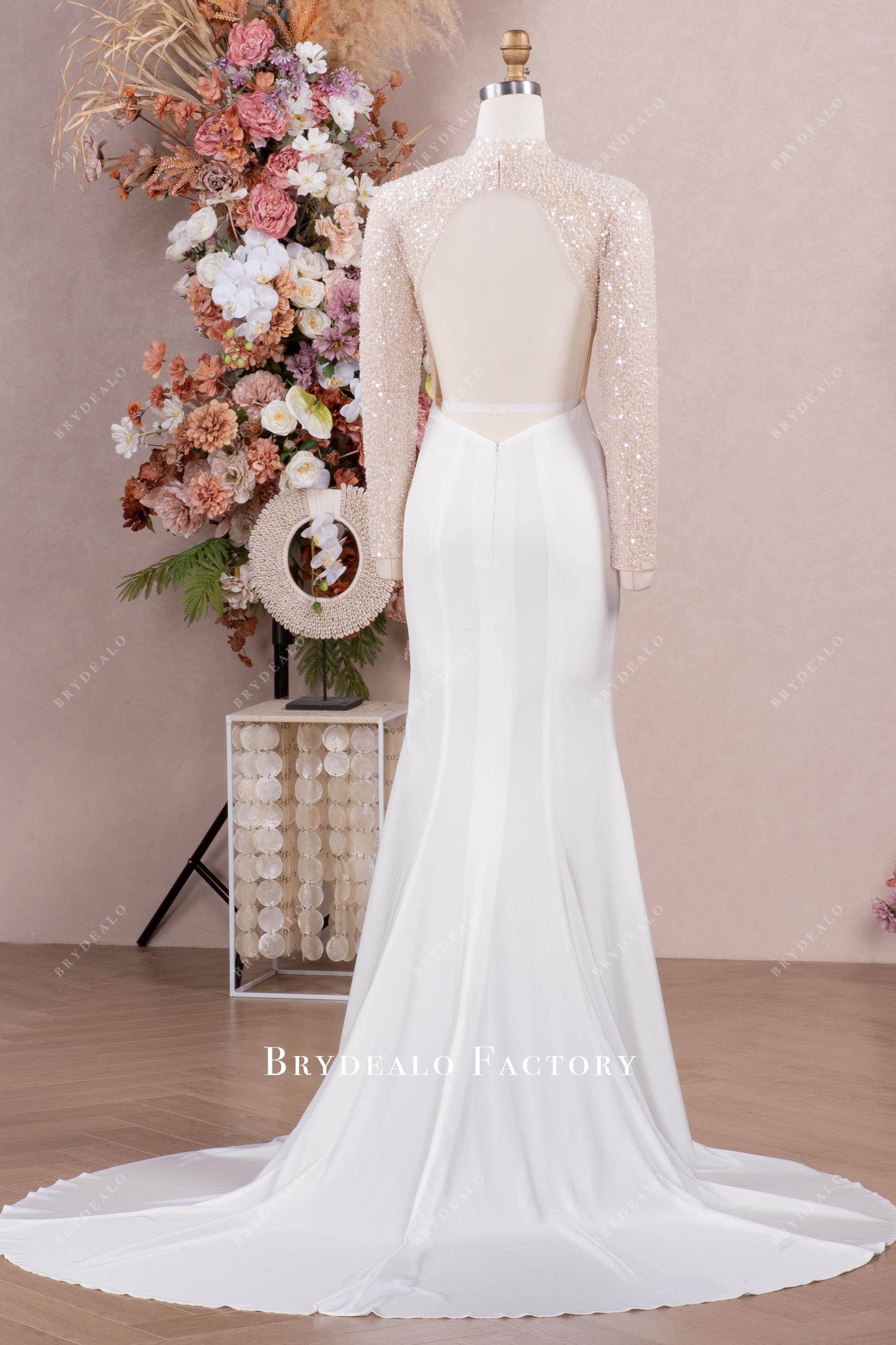 beaded keyhole back jersey mermaid bridal gown