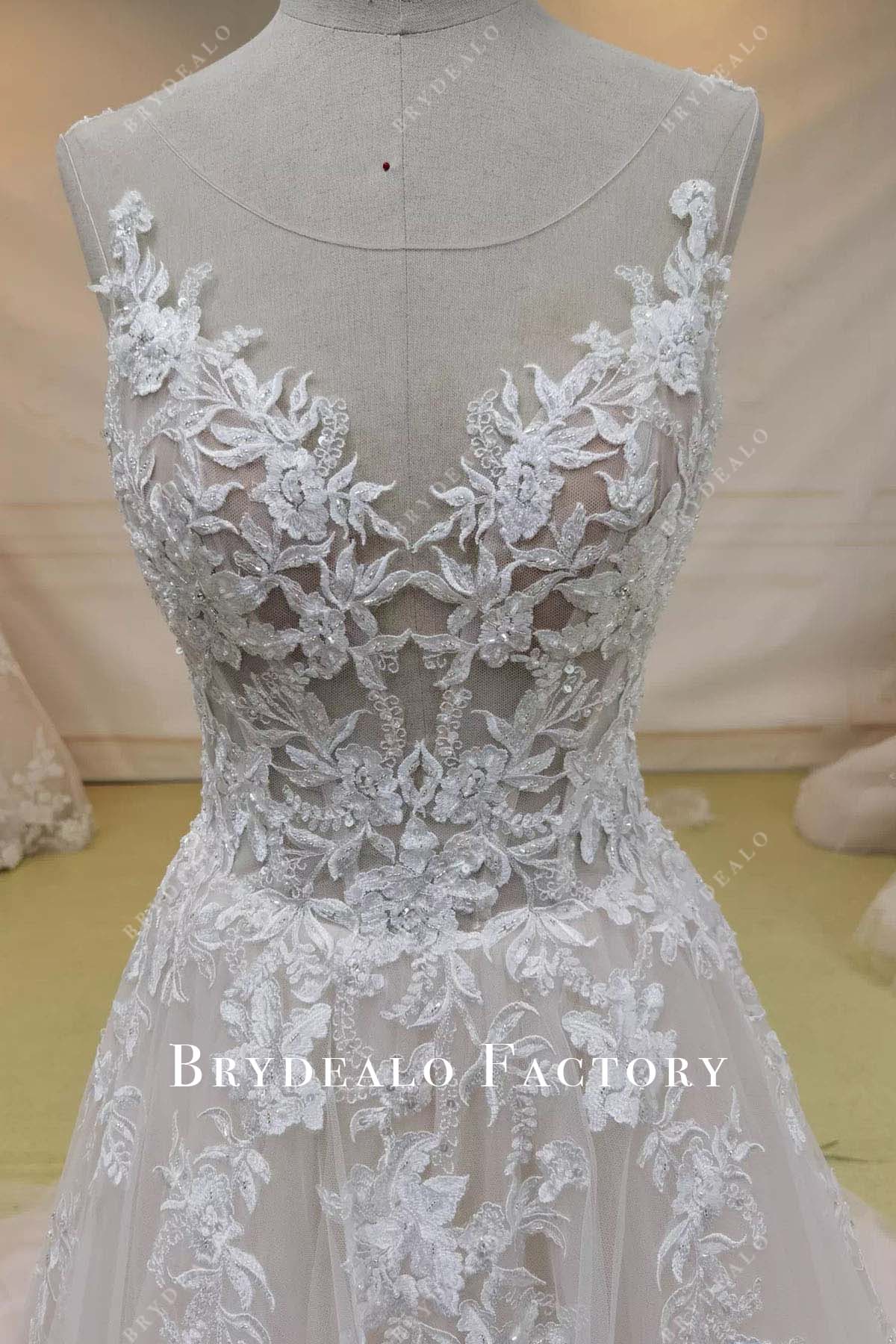 beaded lace a line wedding dress