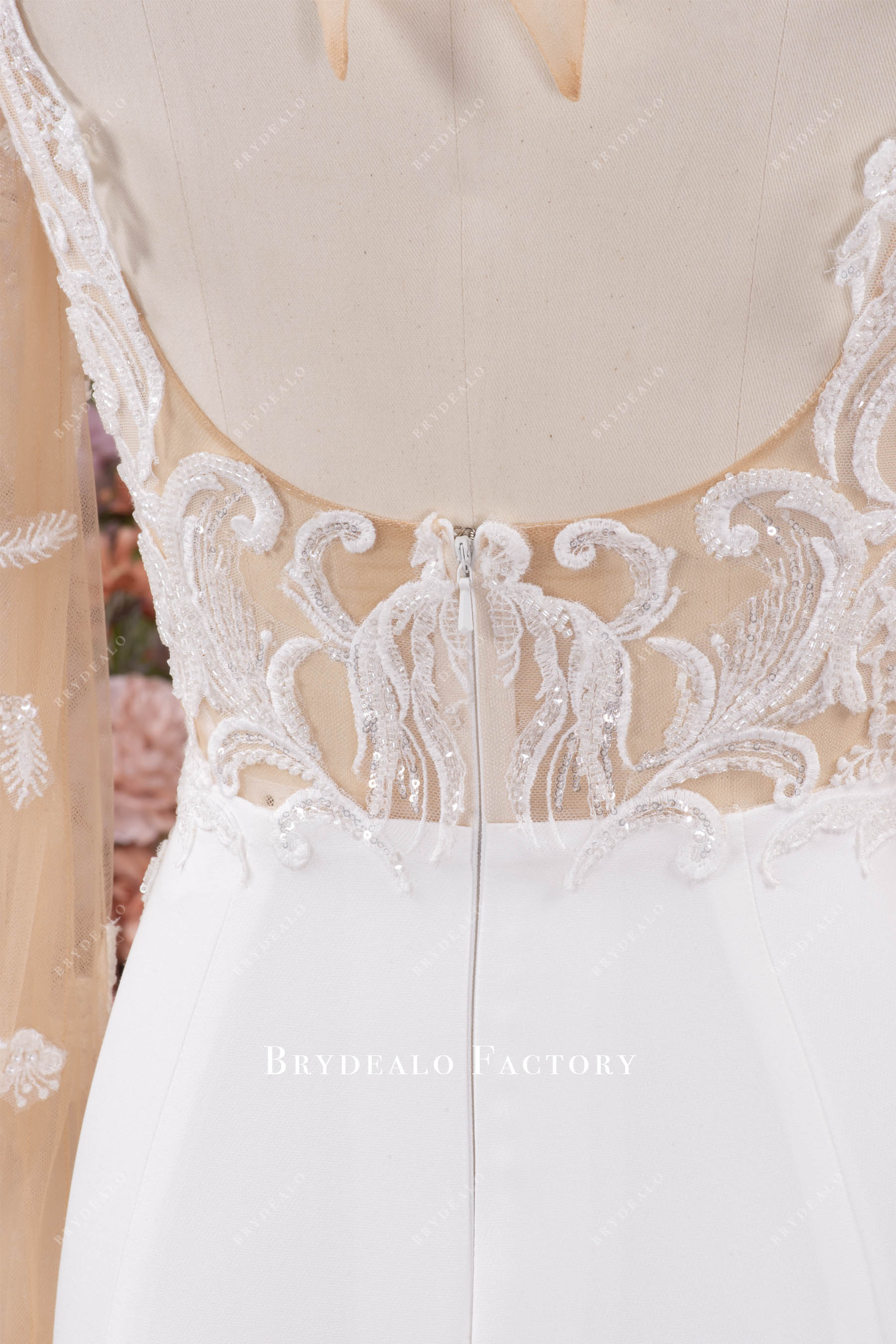 beaded lace back wedding dress