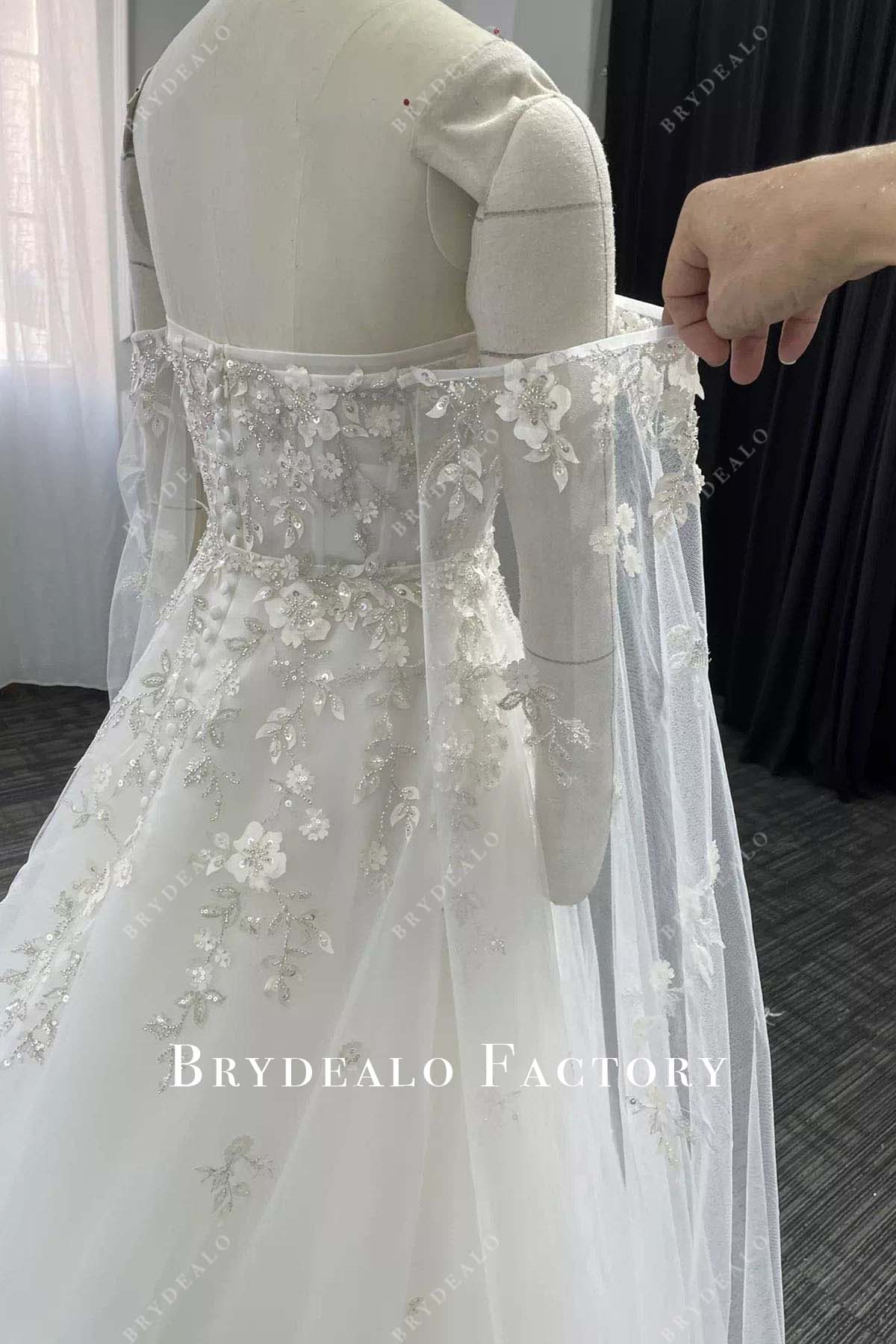 beaded lace detachable sleeves wedding dress