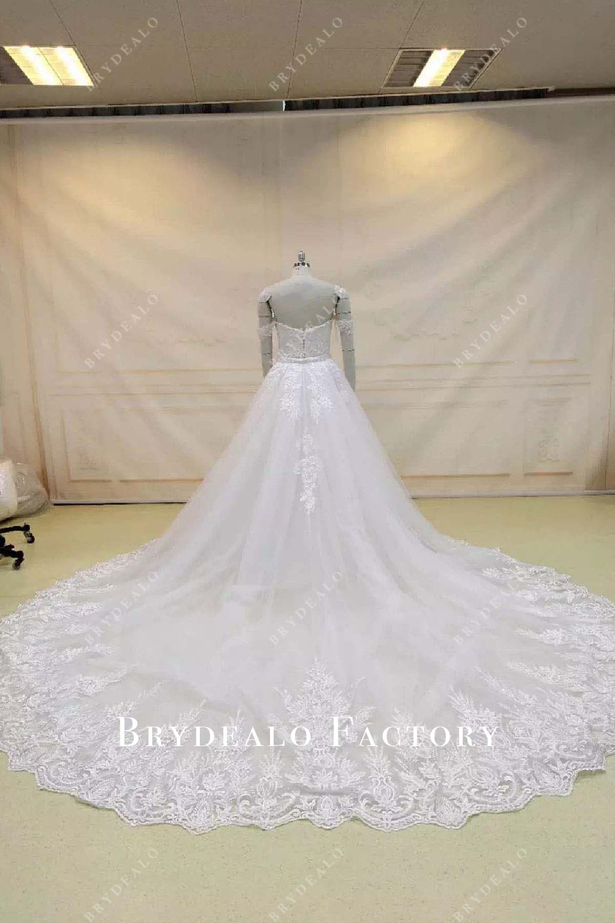 beaded lace detachable train wedding dress