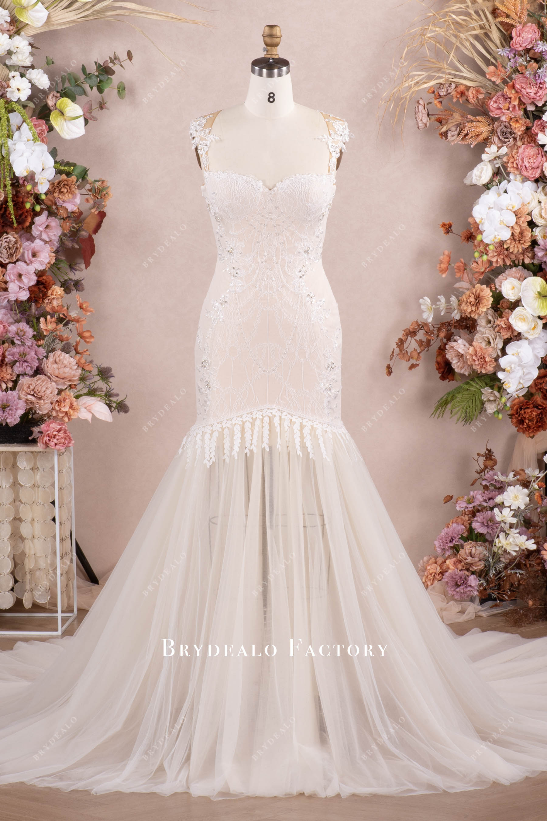 beaded lace mermaid wedding dress