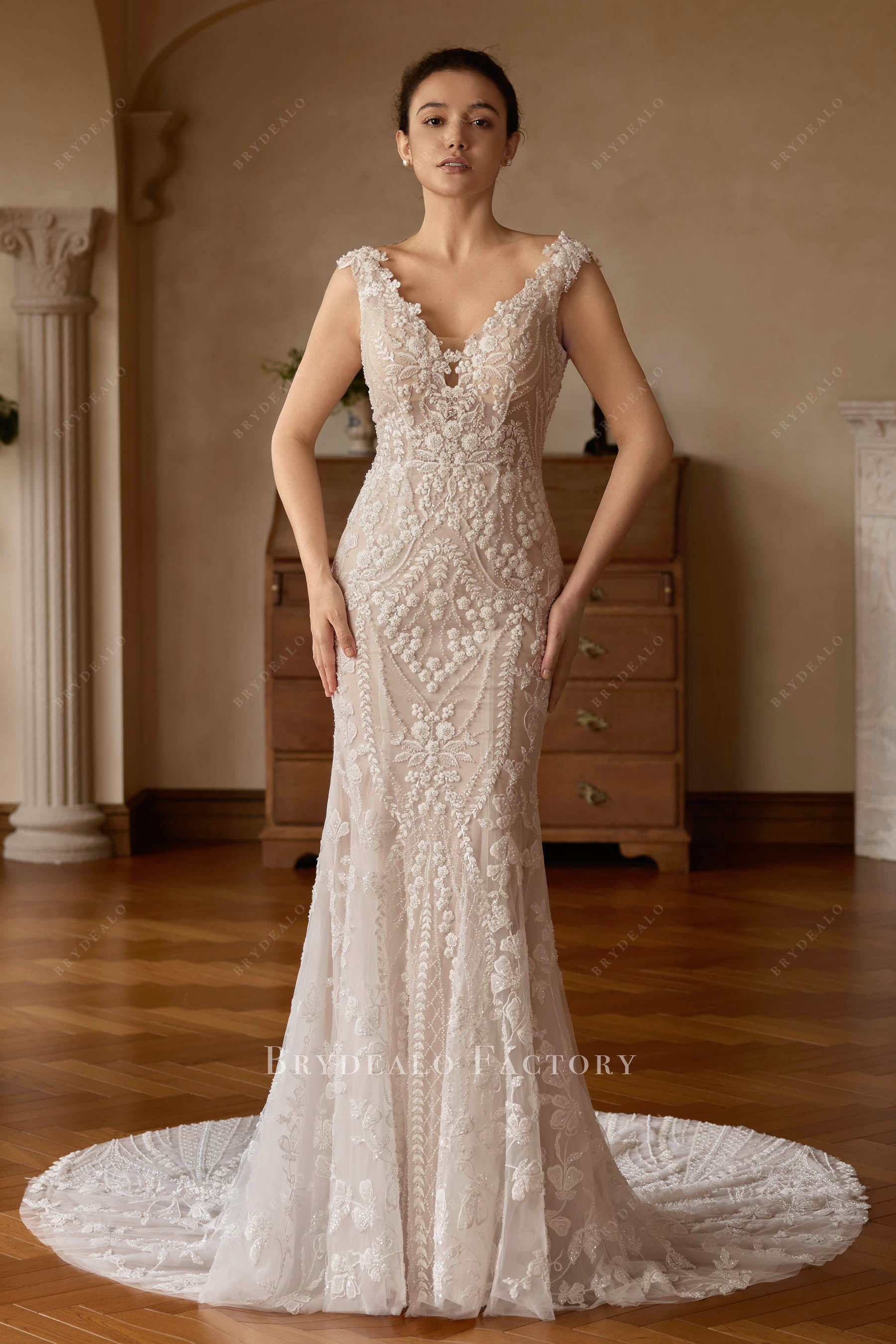 beaded lace mermaid wedding dress sample