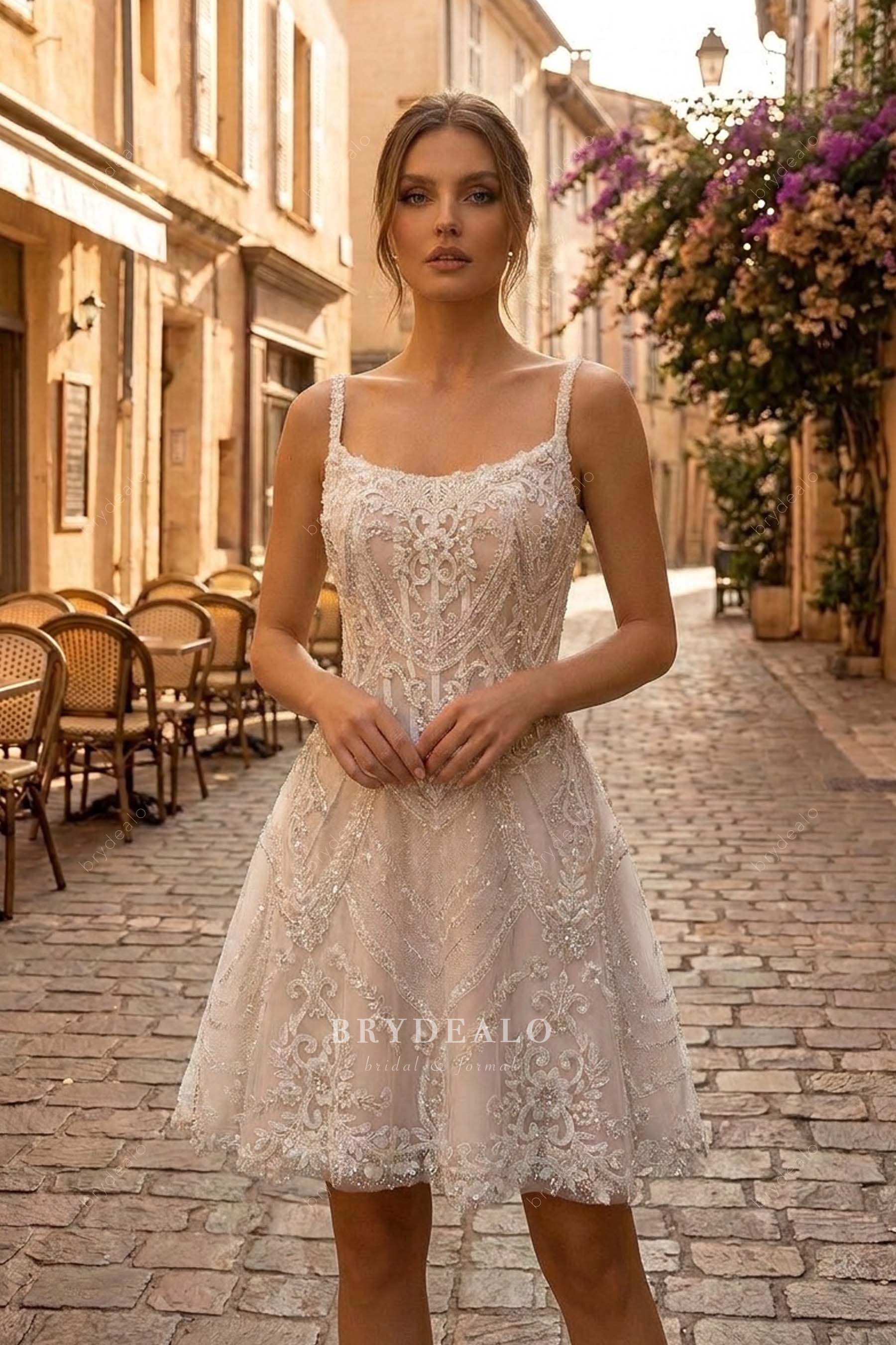beaded lace mini wedding dress
