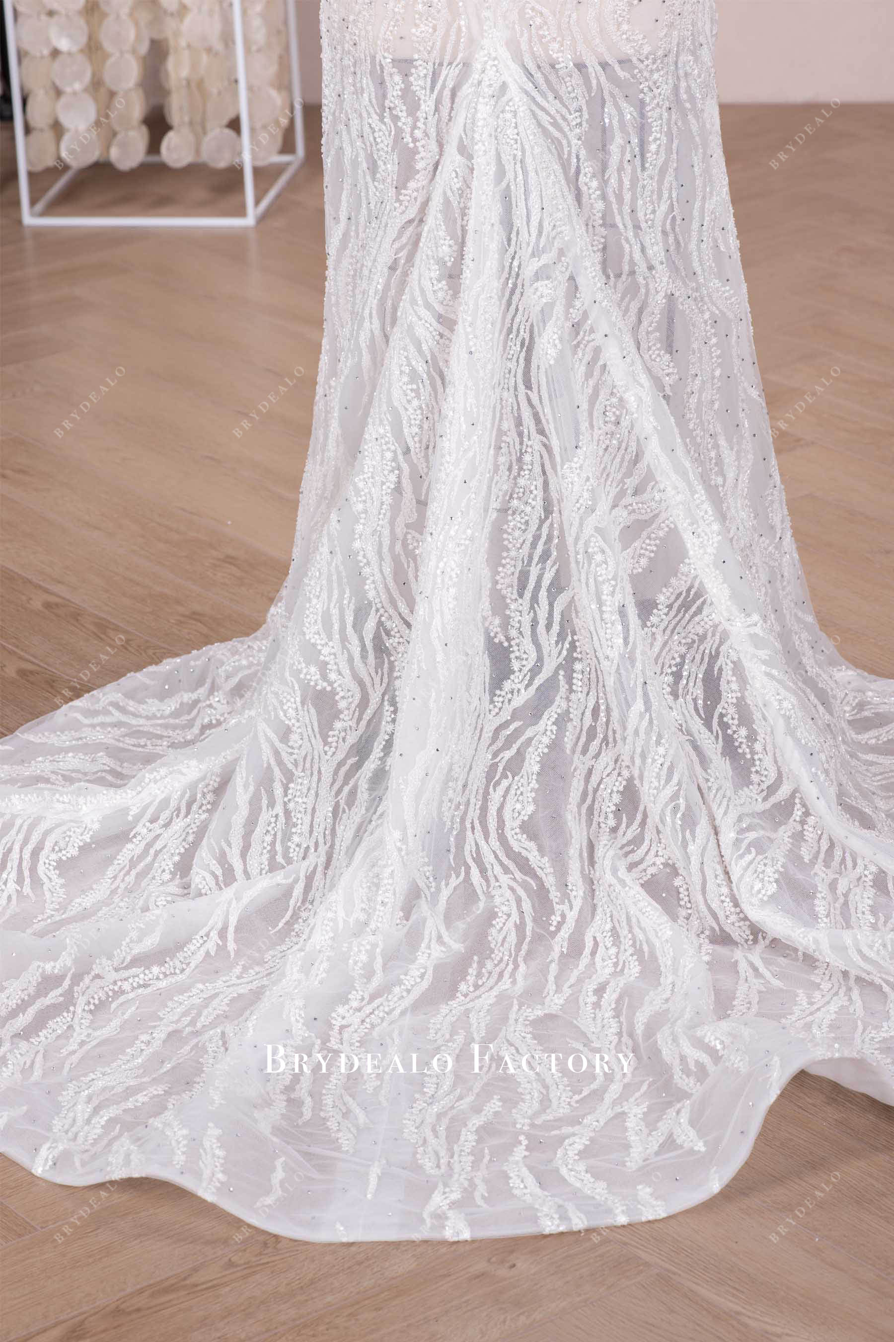 beaded lace ruffled court train wedding gown