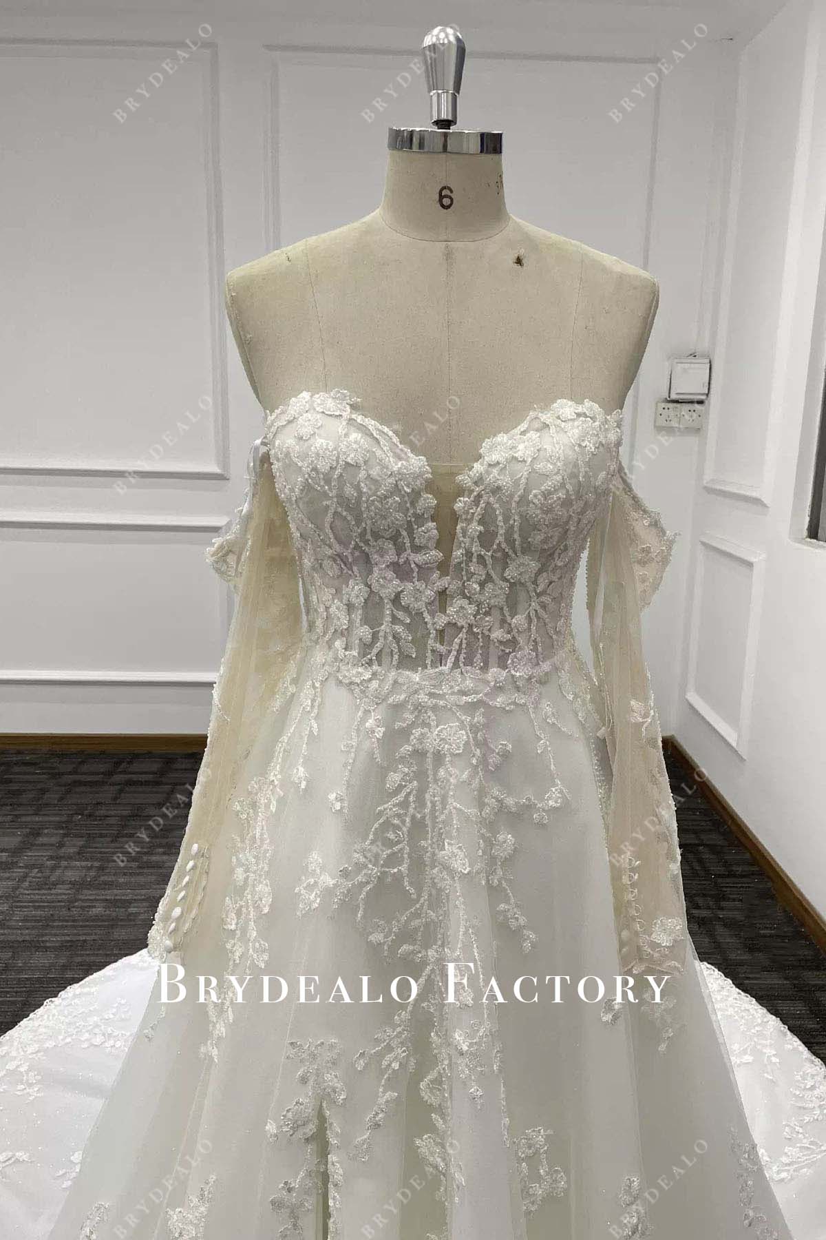 beaded lace sweetheart a line wedding dress