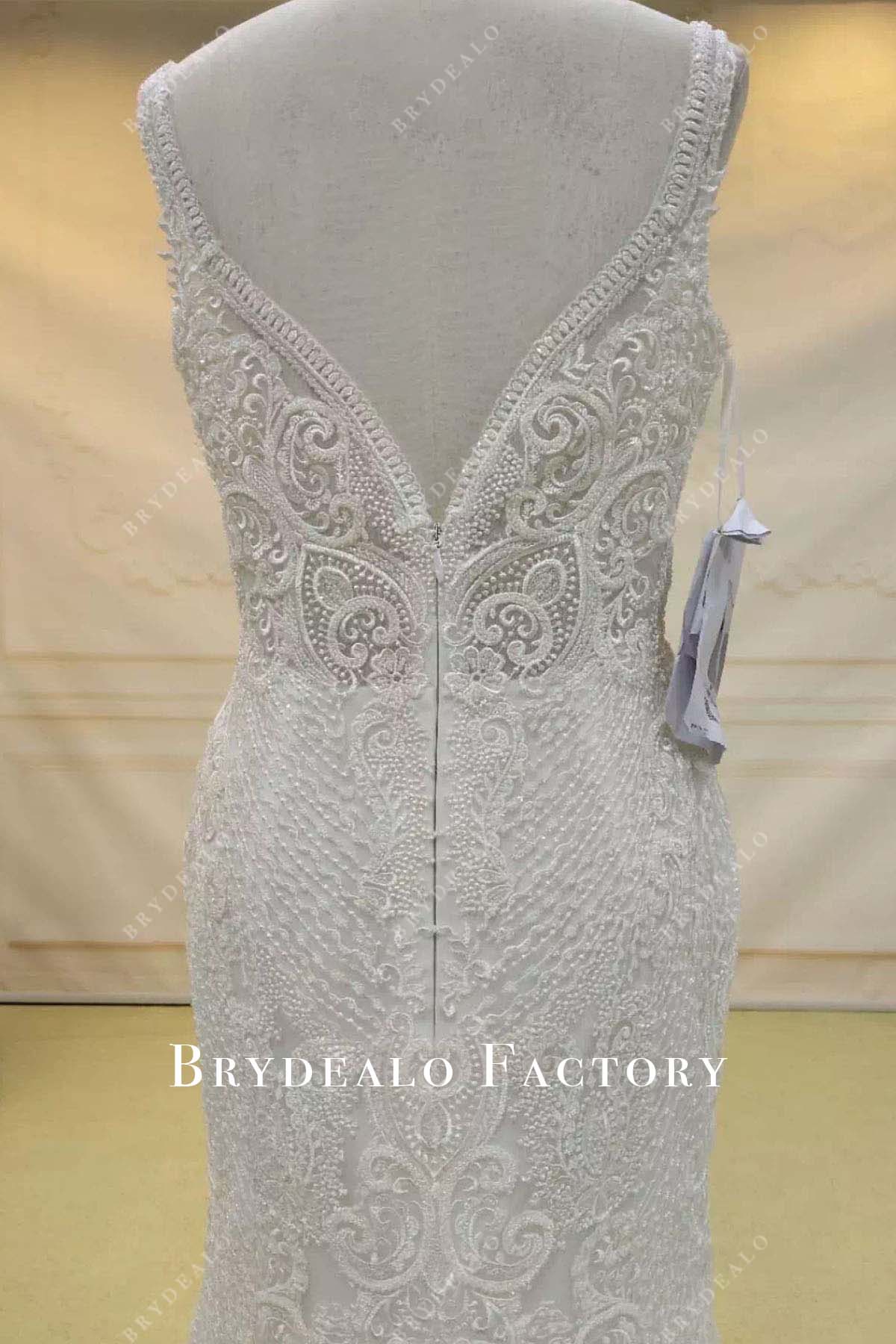 beaded lace v back wedding dress