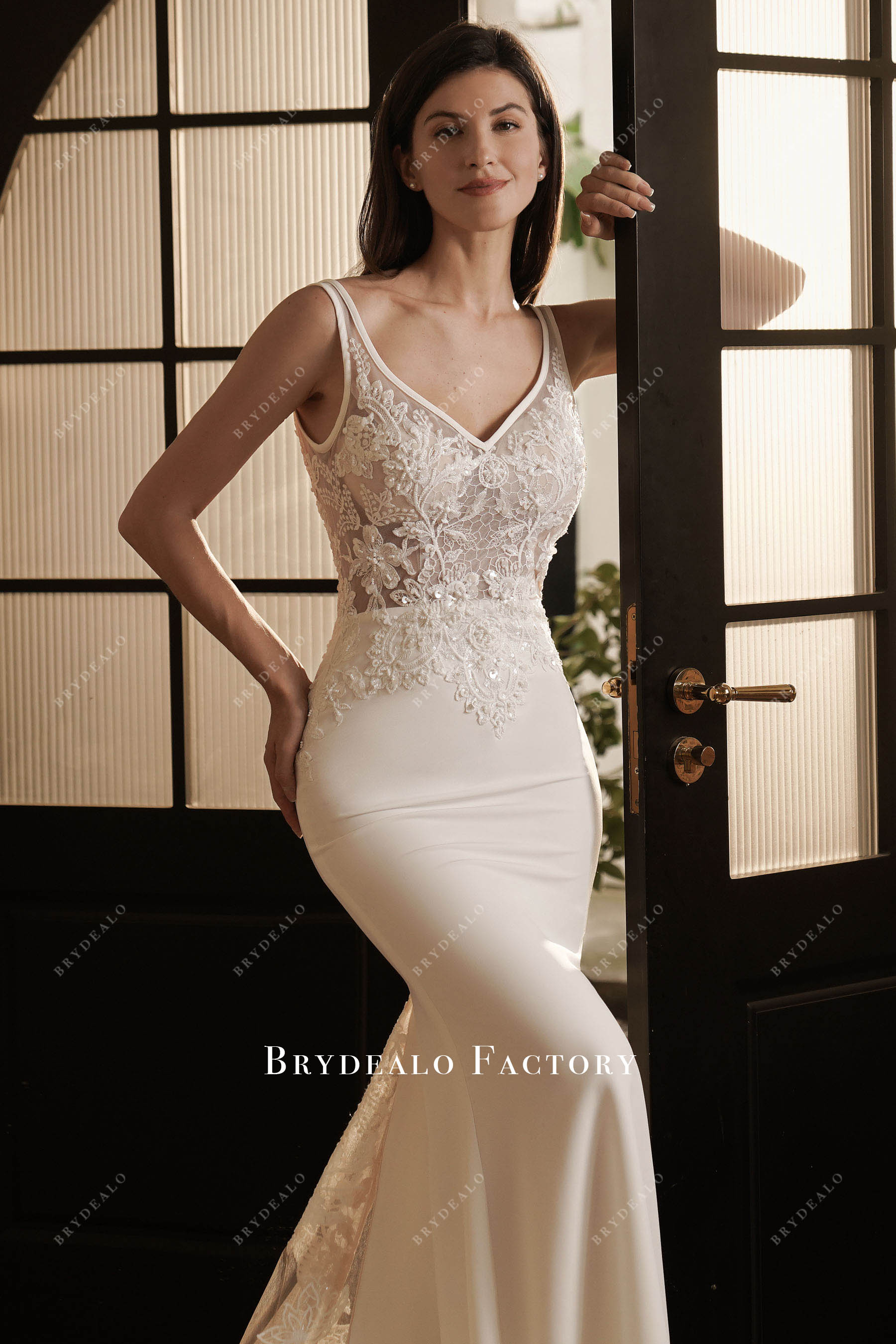 beaded lace v-neck wedding dress