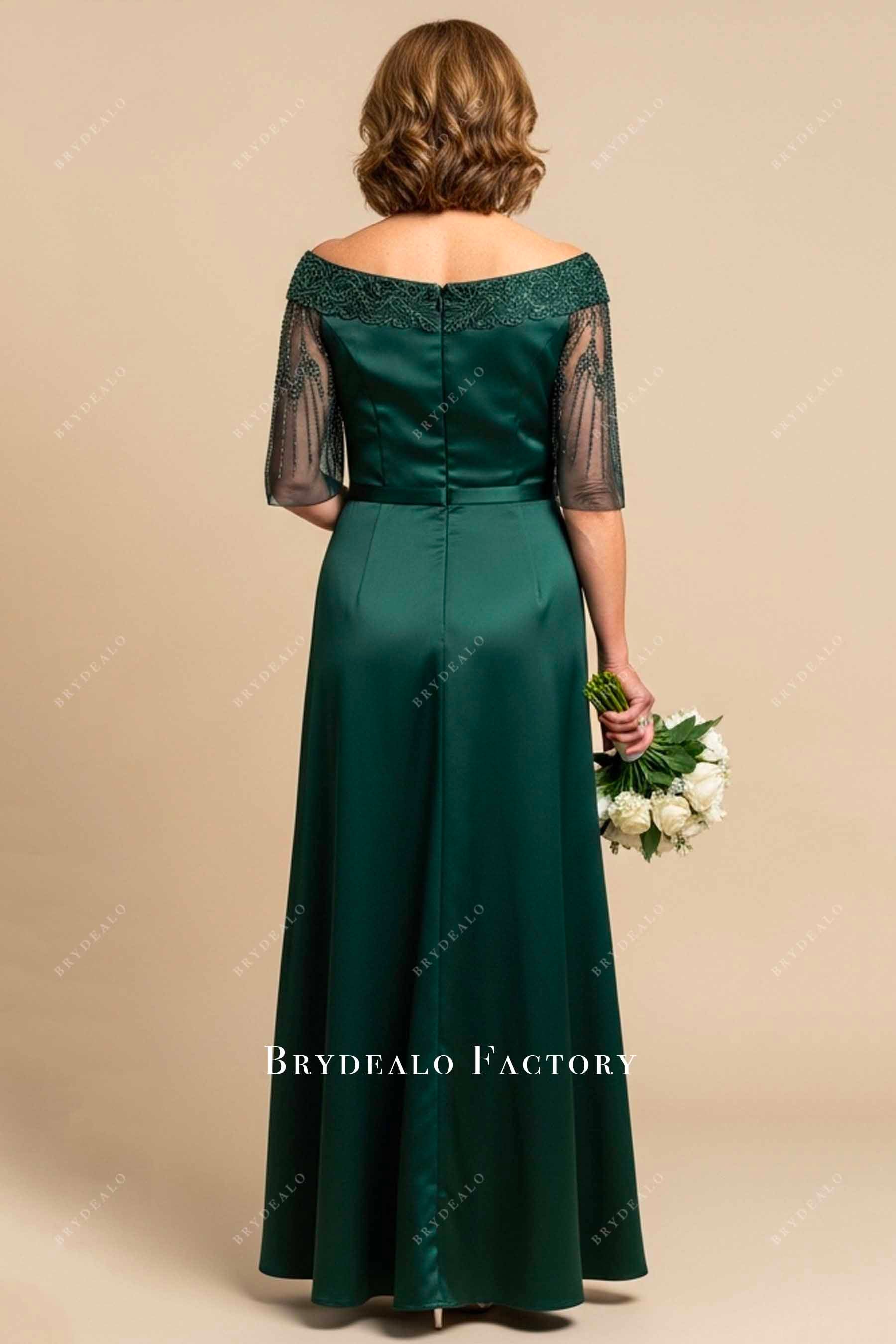 beaded off shoulder sleeve formal dress