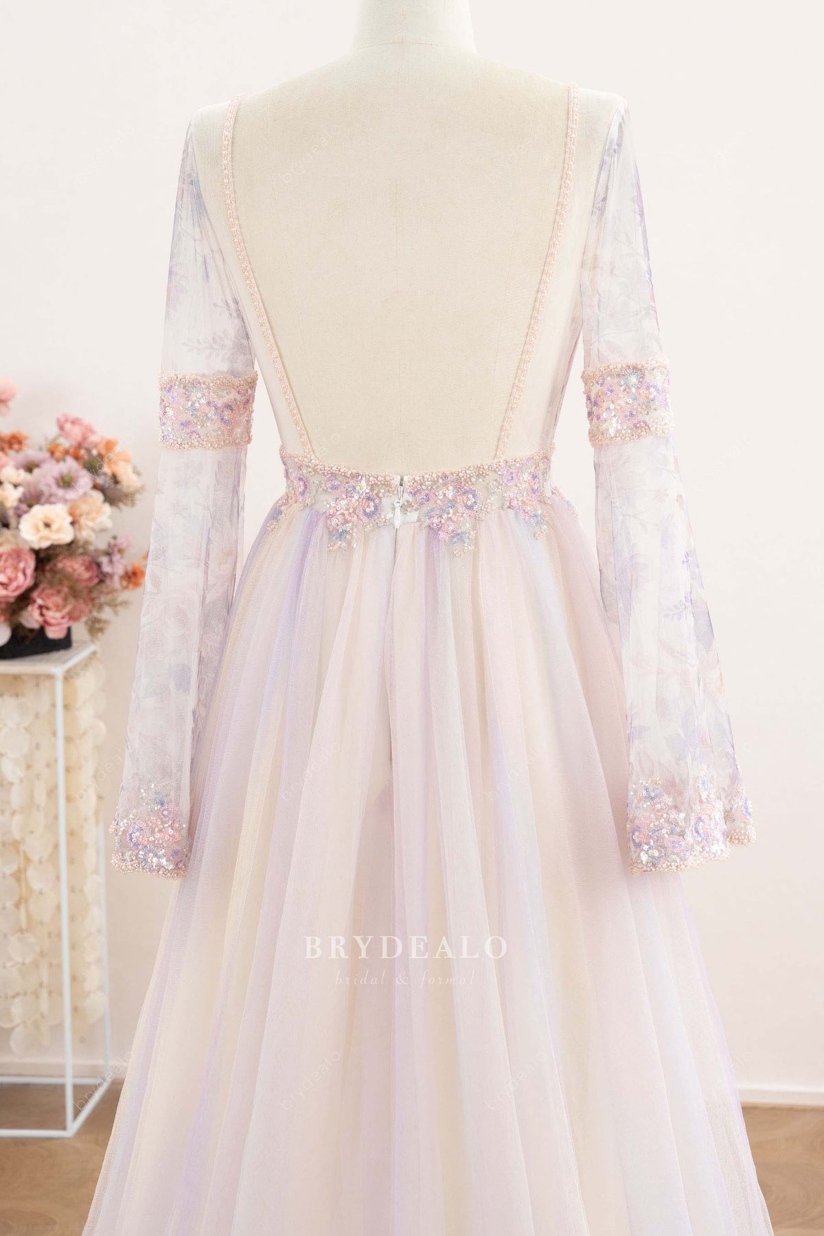 beaded open back wedding dress