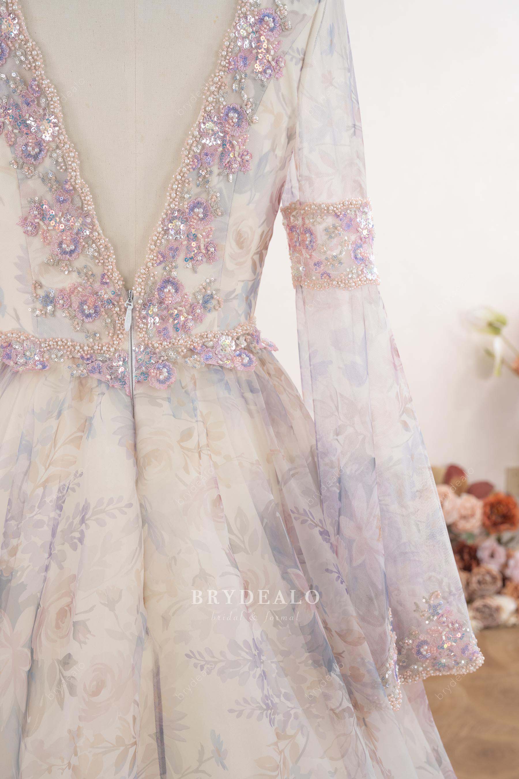 beaded scalloped V-back wedding dress
