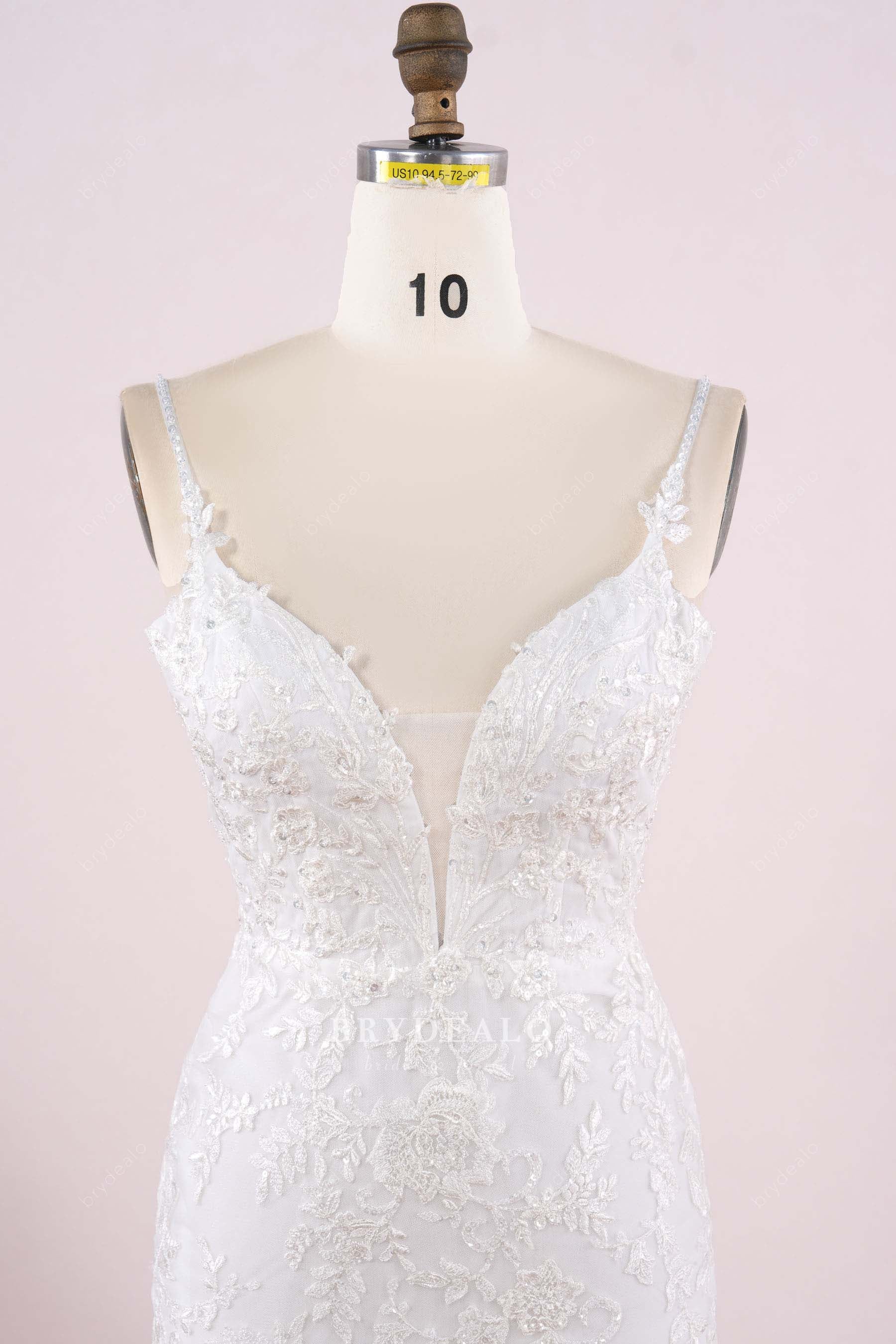 beaded spaghetti straps wedding dress