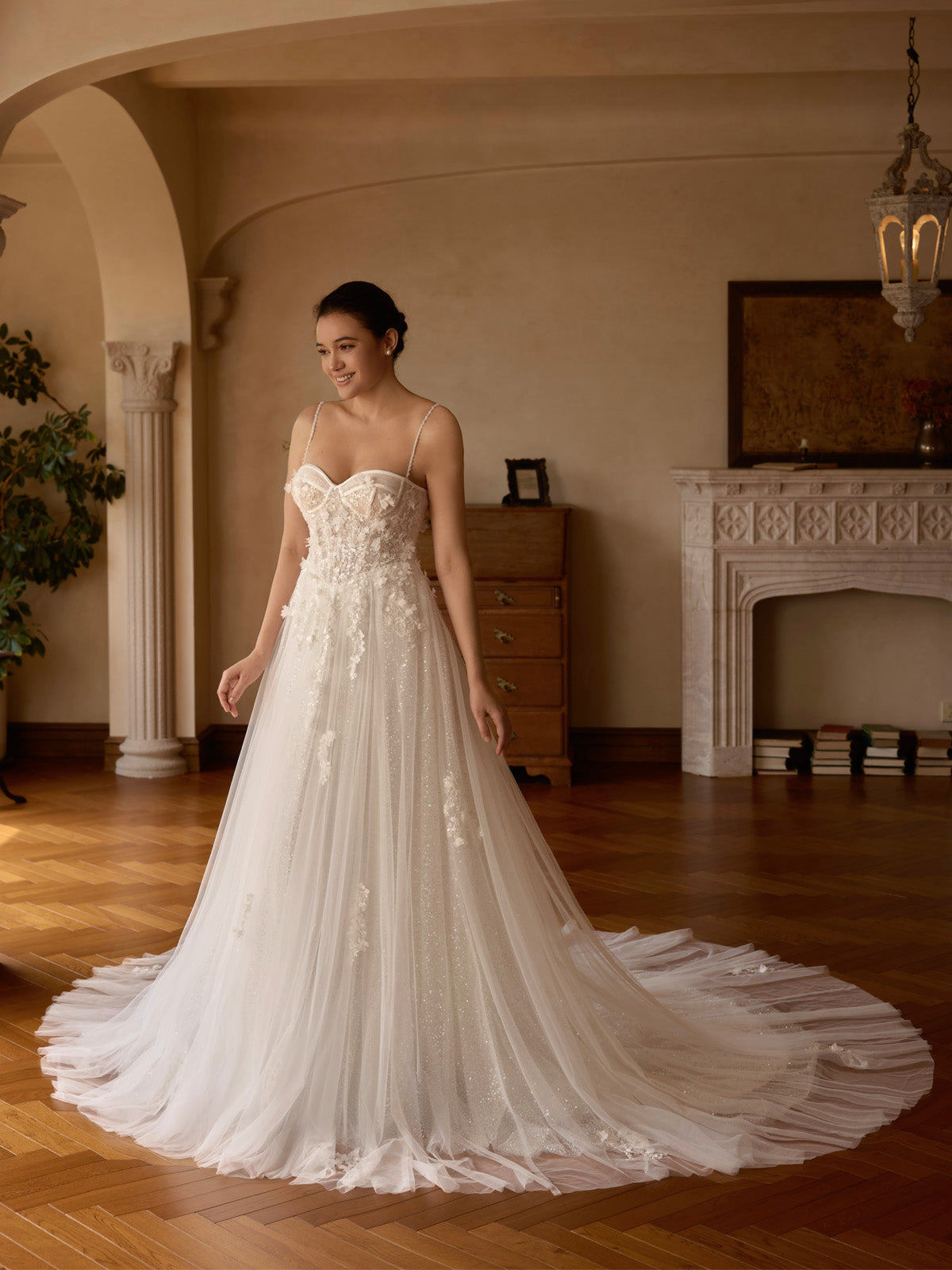 beaded straps corset wedding dress