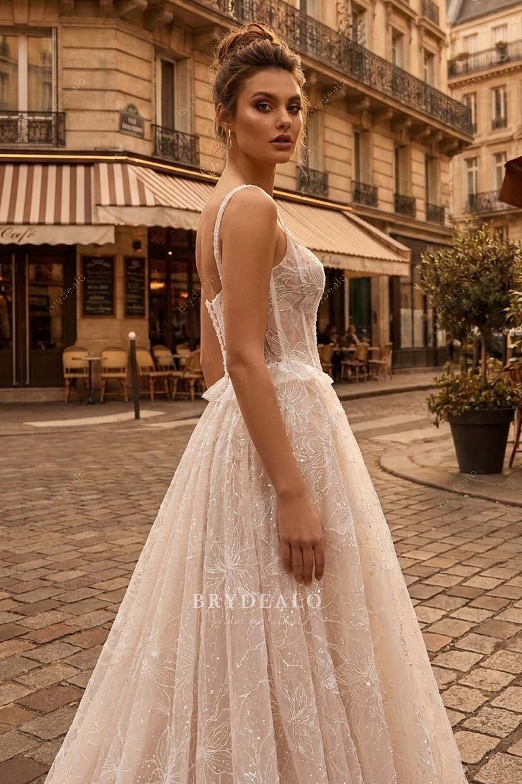 beaded straps luxury wedding dress