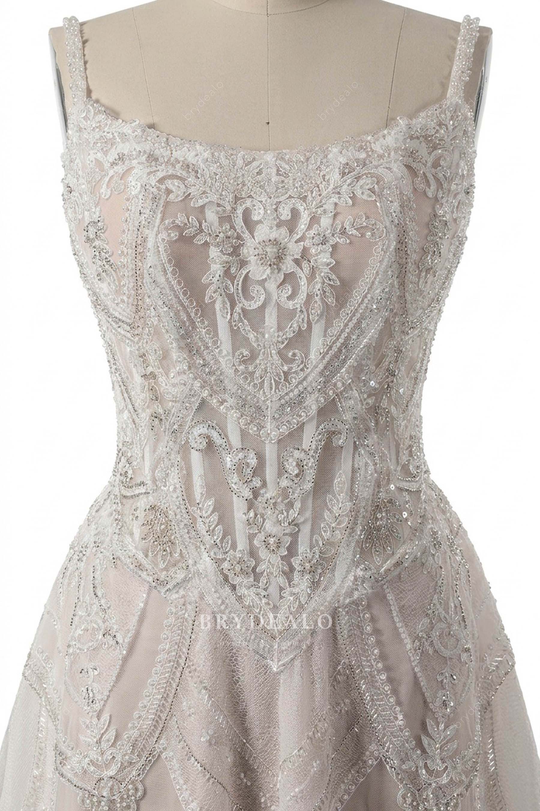 beaded straps scoop neck wedding dress