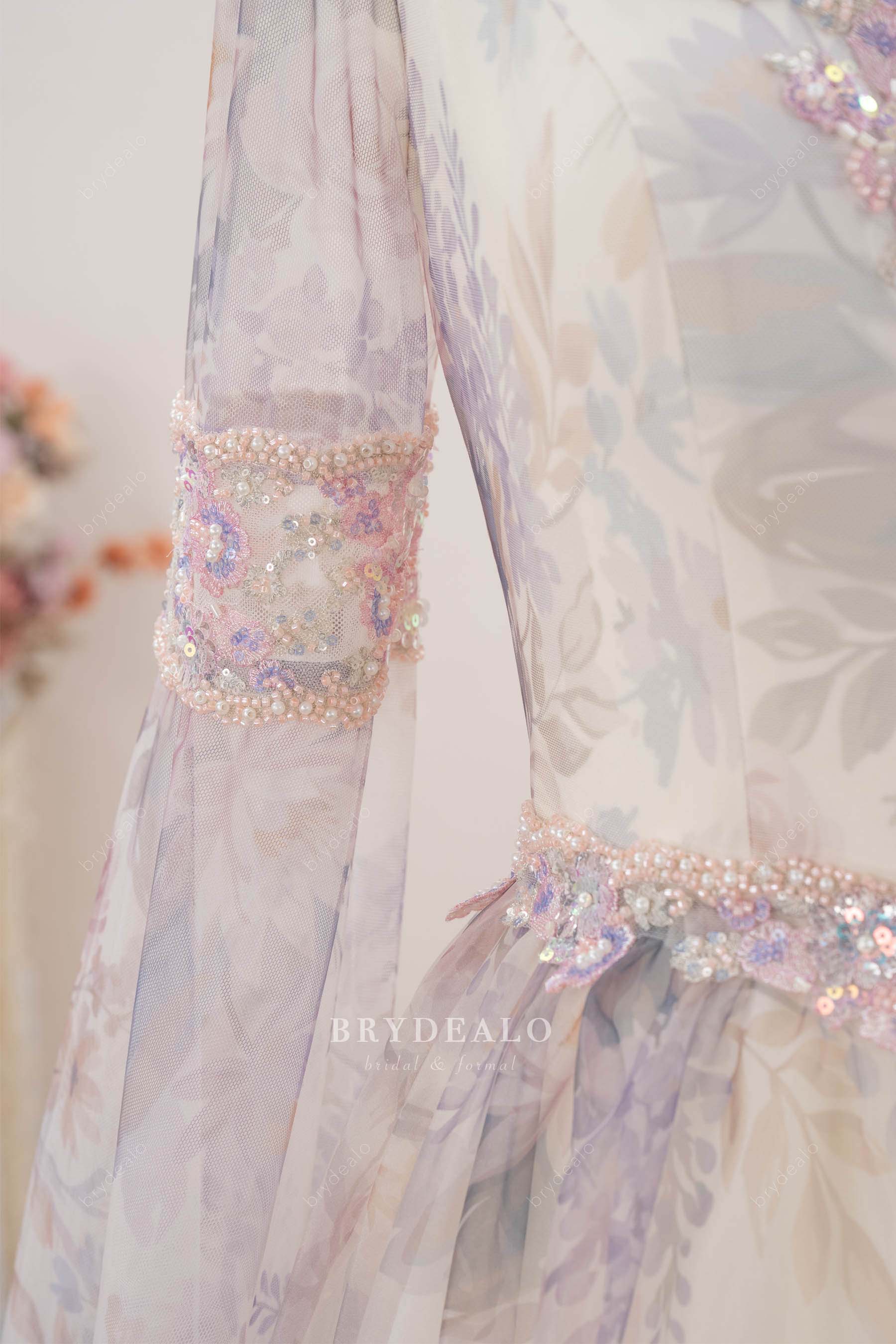 Romantic Floral Bell Sleeve A-line Wedding Dress