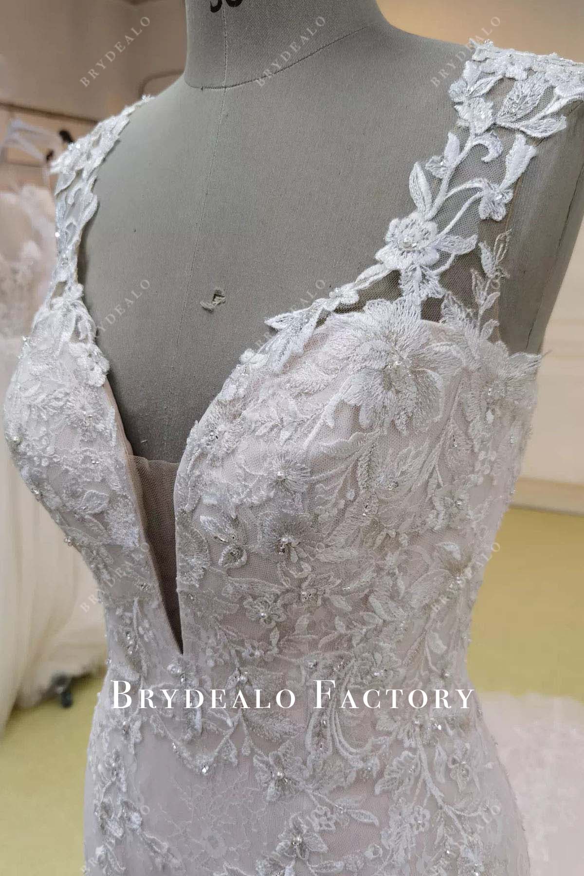 beaded v neck mermaid wedding dress